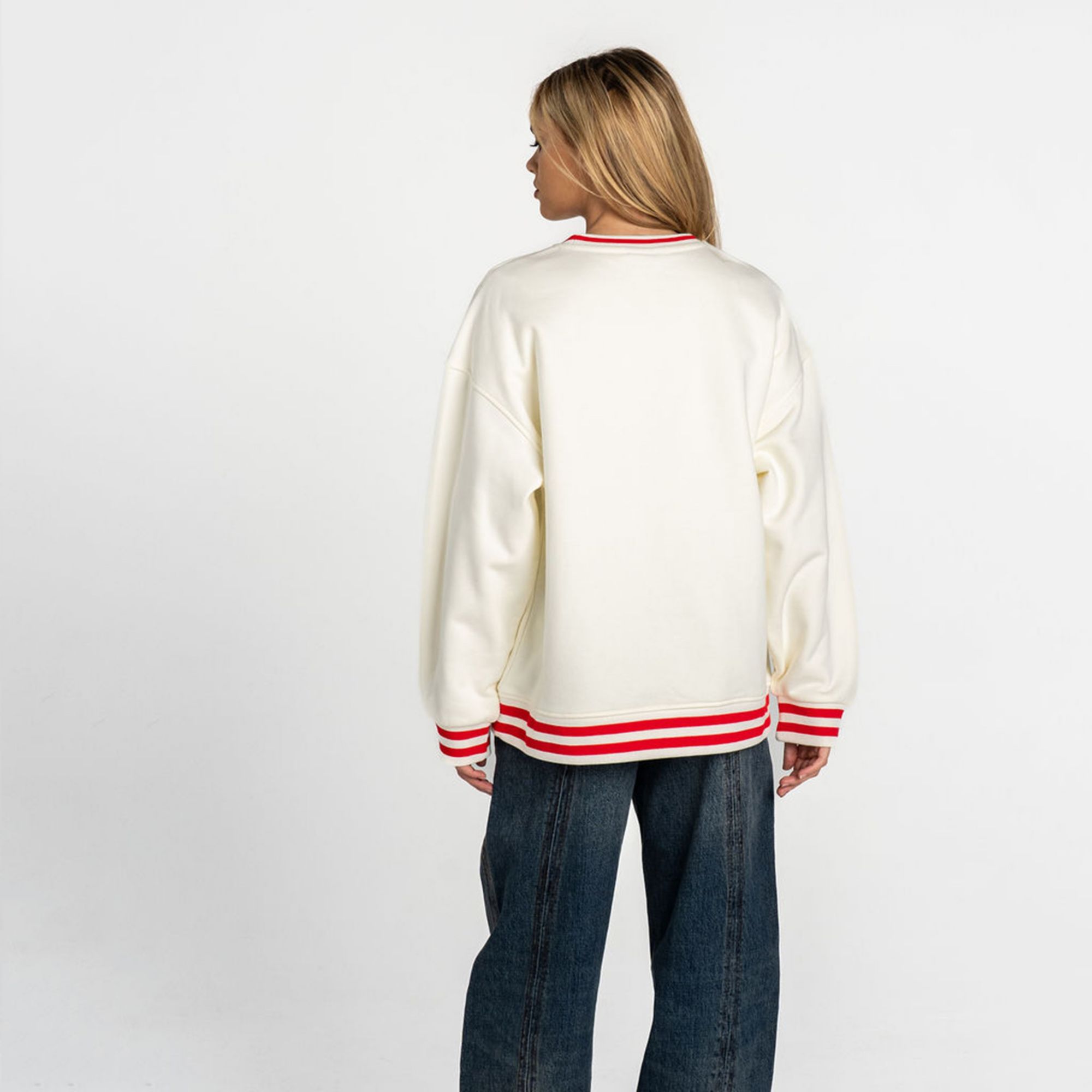 The Wild Collective Women's Cleveland Guardians White Vintage Ringer Pullover Crewneck Sweatshirt product image