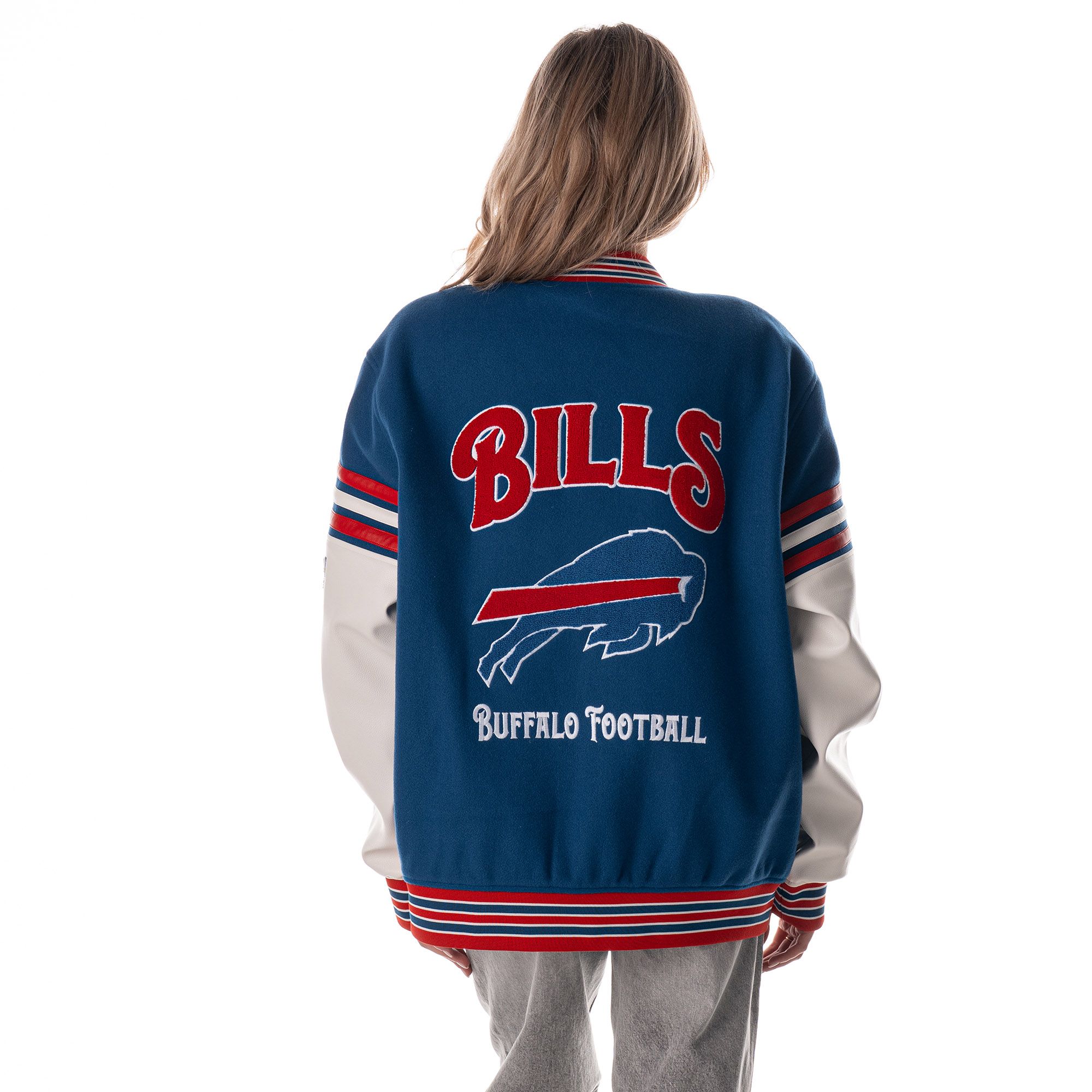 The Wild Collective Women's Buffalo Bills Blue Varsity Jacket product image