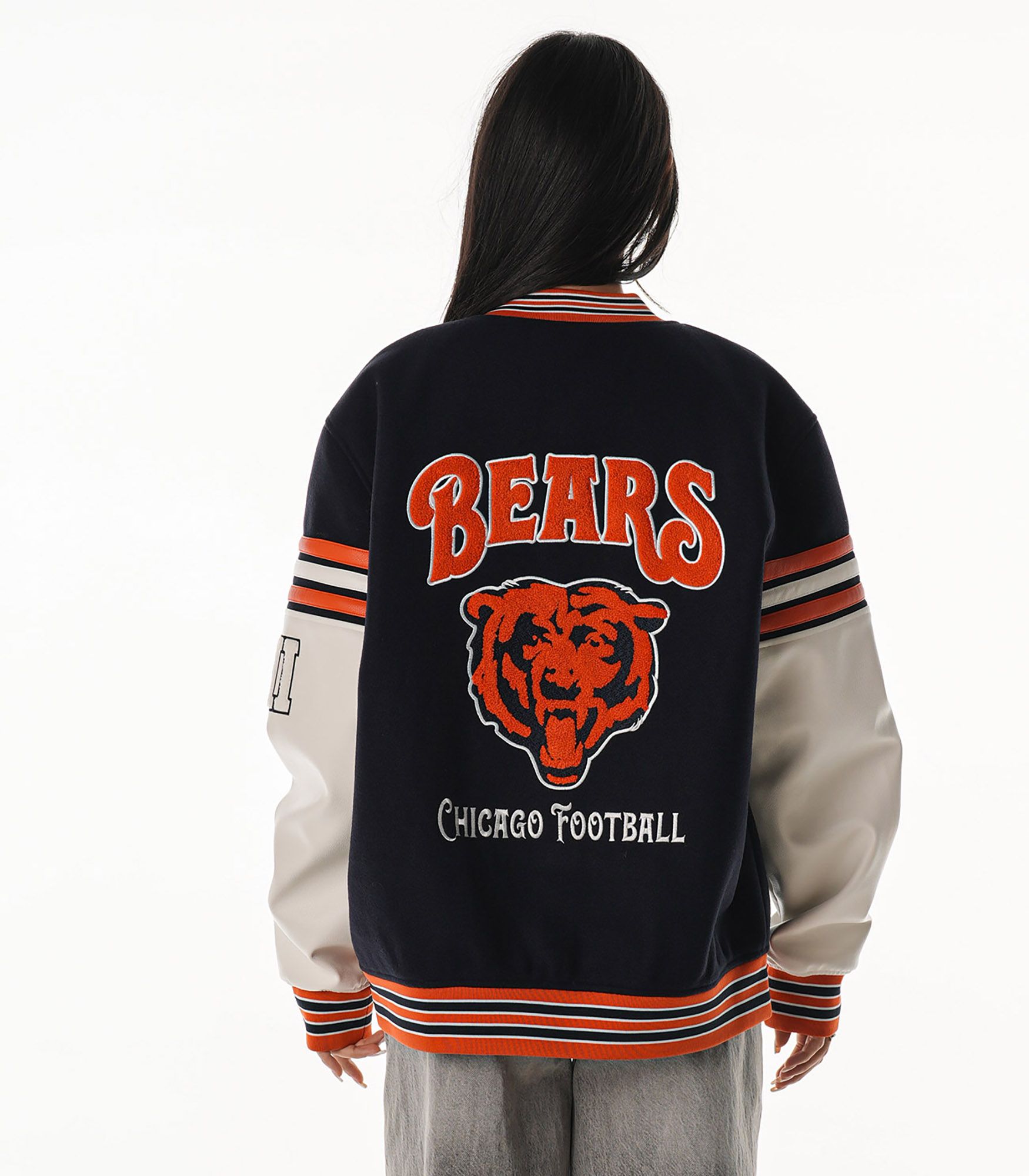 The Wild Collective Women's Chicago Bears Dark Blue Varsity Jacket product image