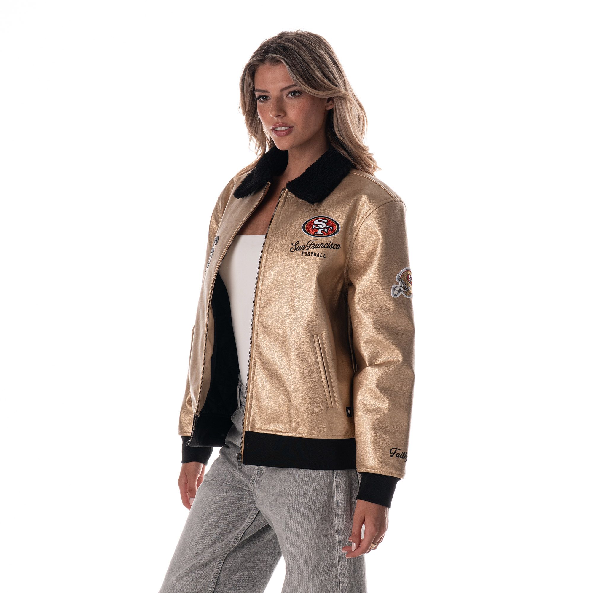 The Wild Collective Women's San Francisco 49ers Gold Metallic Jacket product image