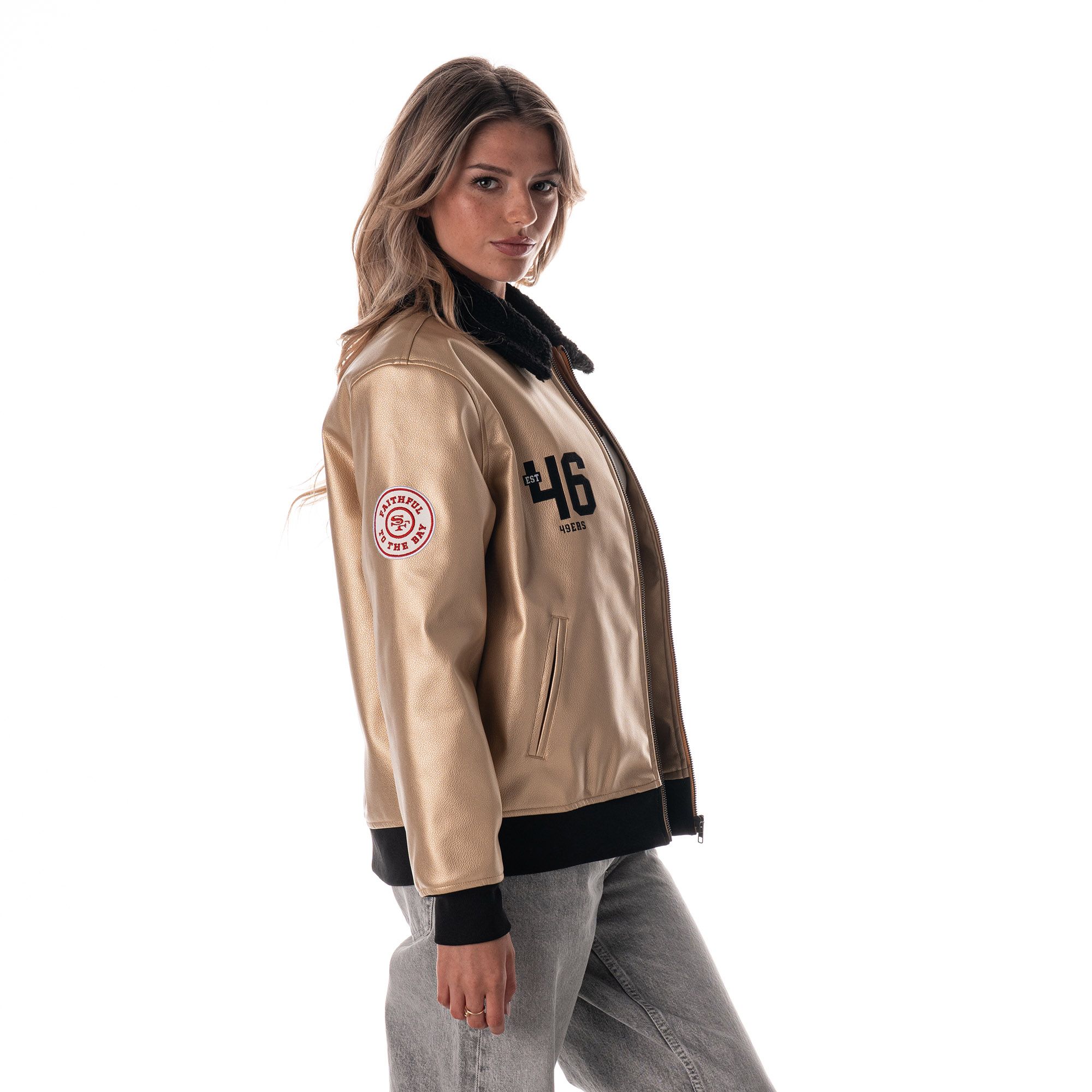 The Wild Collective Women's San Francisco 49ers Gold Metallic Jacket product image