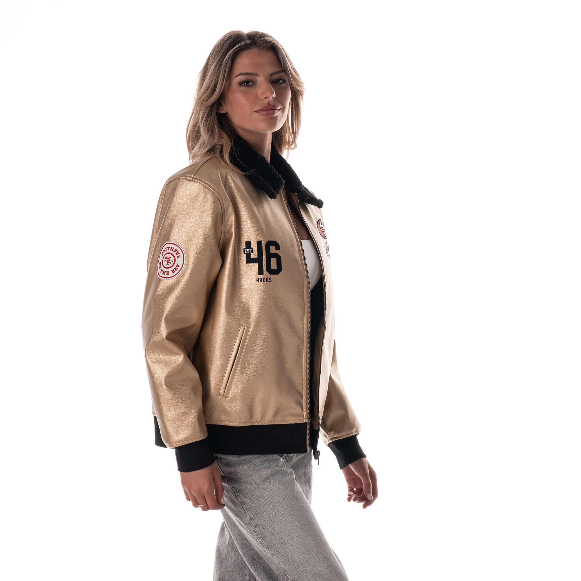 The Wild Collective Women's San Francisco 49ers Gold Metallic Jacket product image