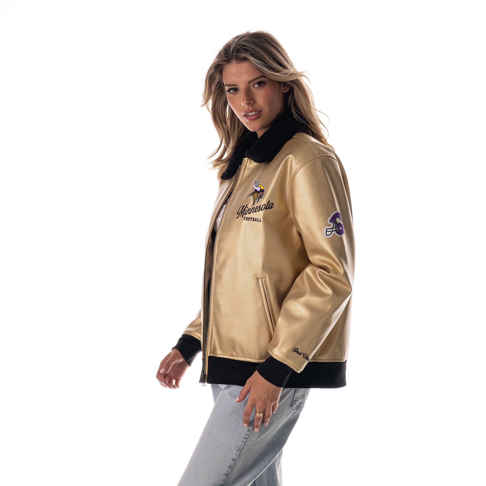 The Wild Collective Women's Minnesota Vikings Gold Metallic Jacket product image