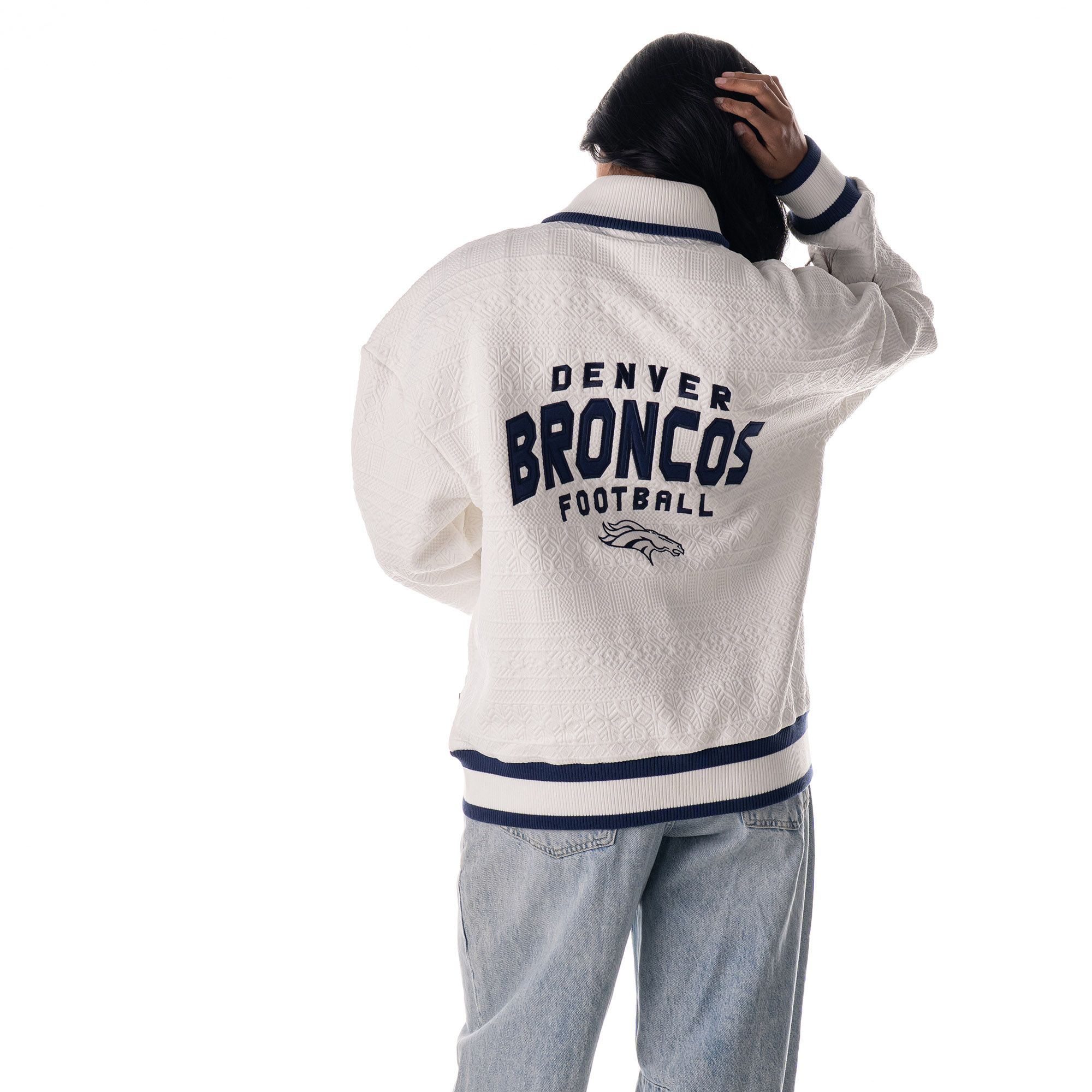 The Wild Collective Women's Denver Broncos Vintage White Knit Bomber Jacket product image