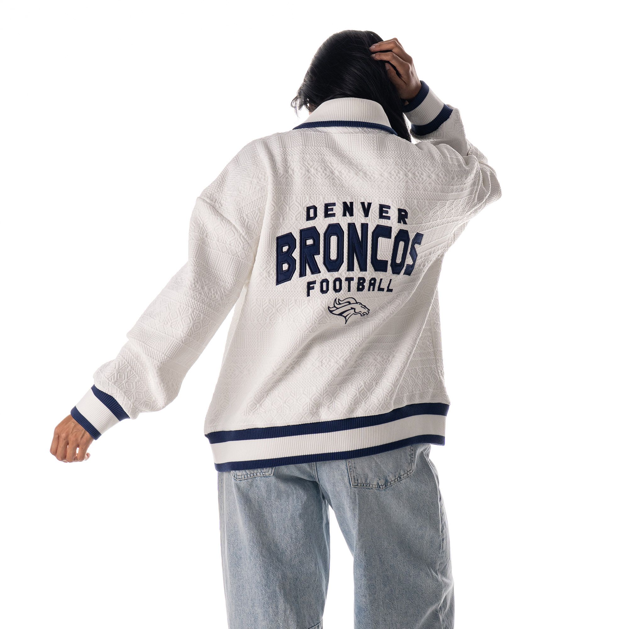 The Wild Collective Women's Denver Broncos Vintage White Knit Bomber Jacket product image
