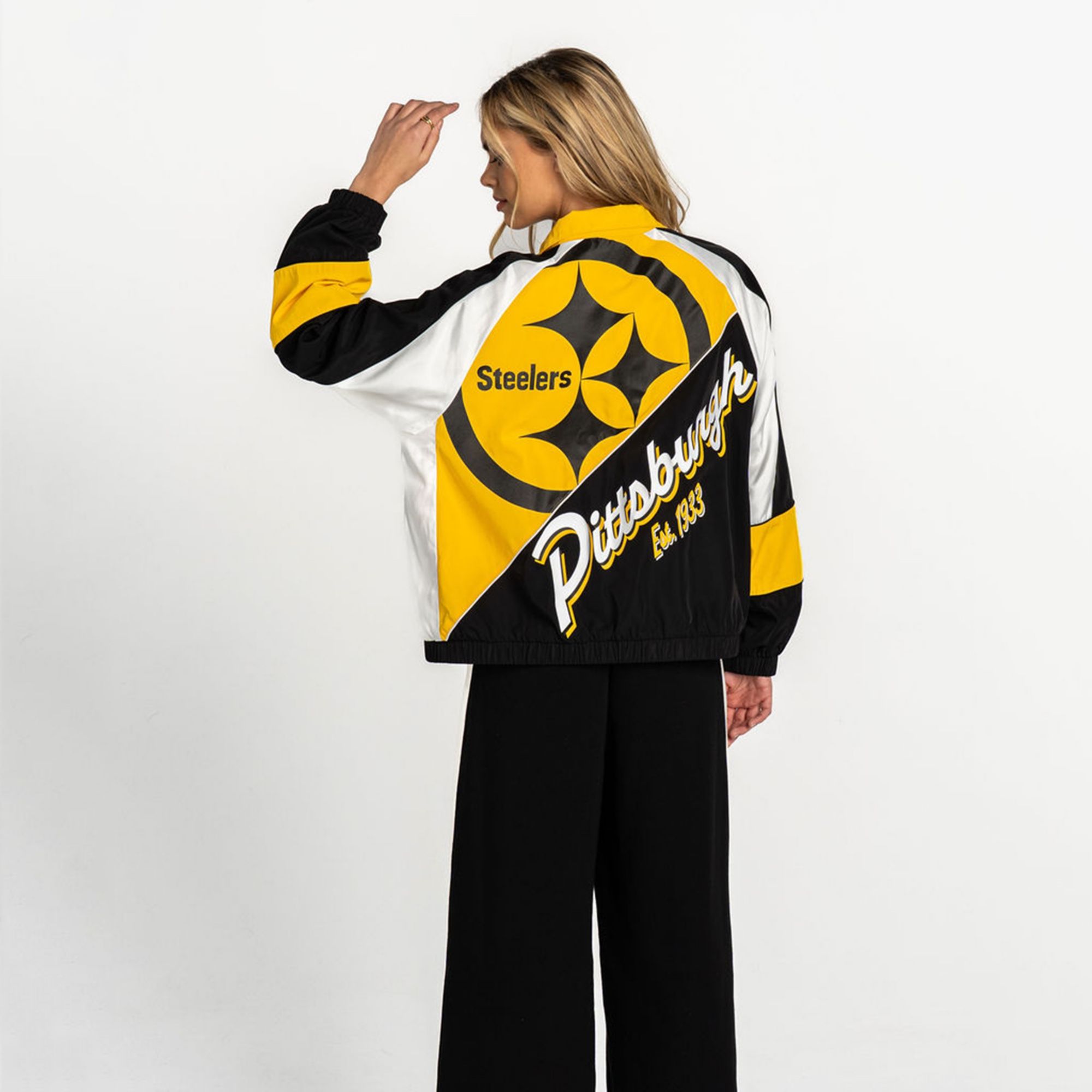The Wild Collective Women's Pittsburgh Steelers Black Oversized Track Jacket product image
