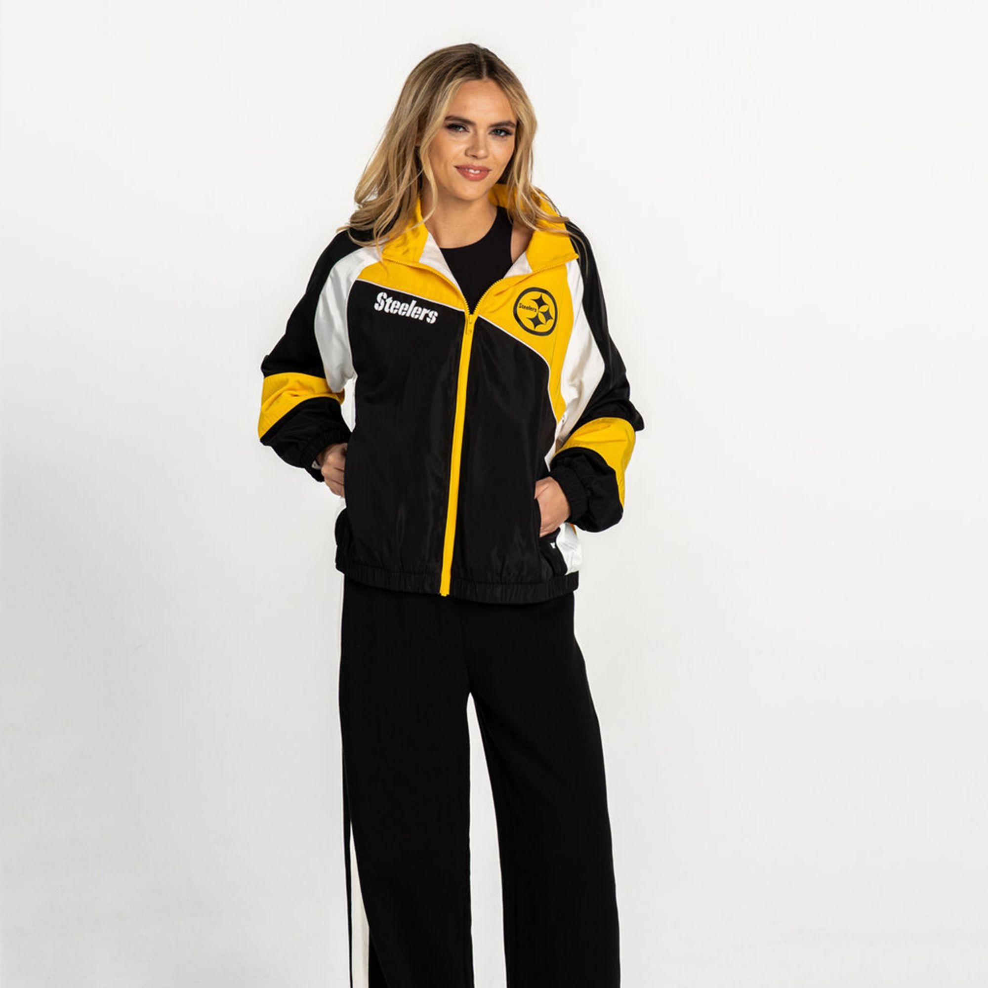 The Wild Collective Women's Pittsburgh Steelers Black Oversized Track Jacket product image
