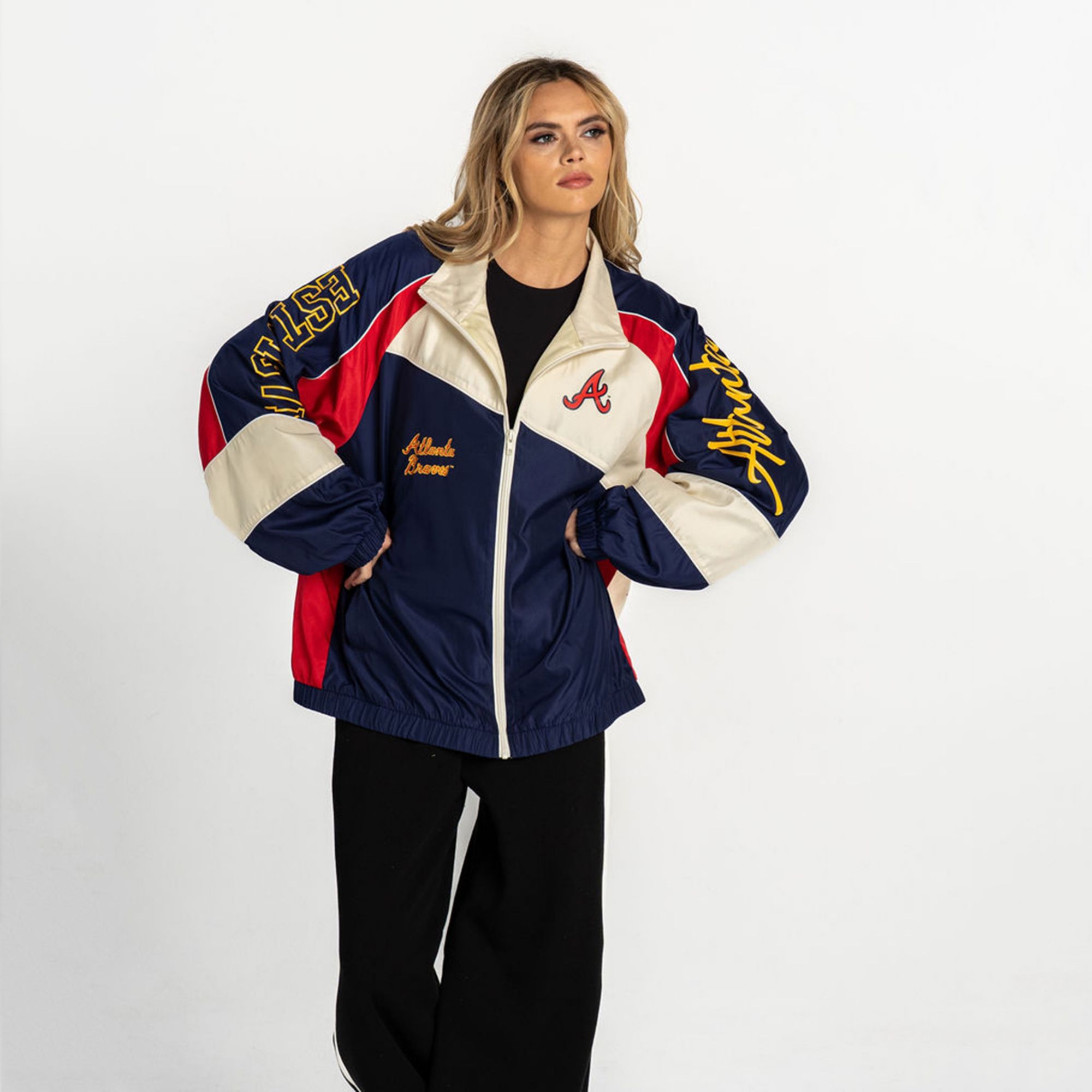 The Wild Collective Women's Atlanta Braves Navy Bomber Jacket product image