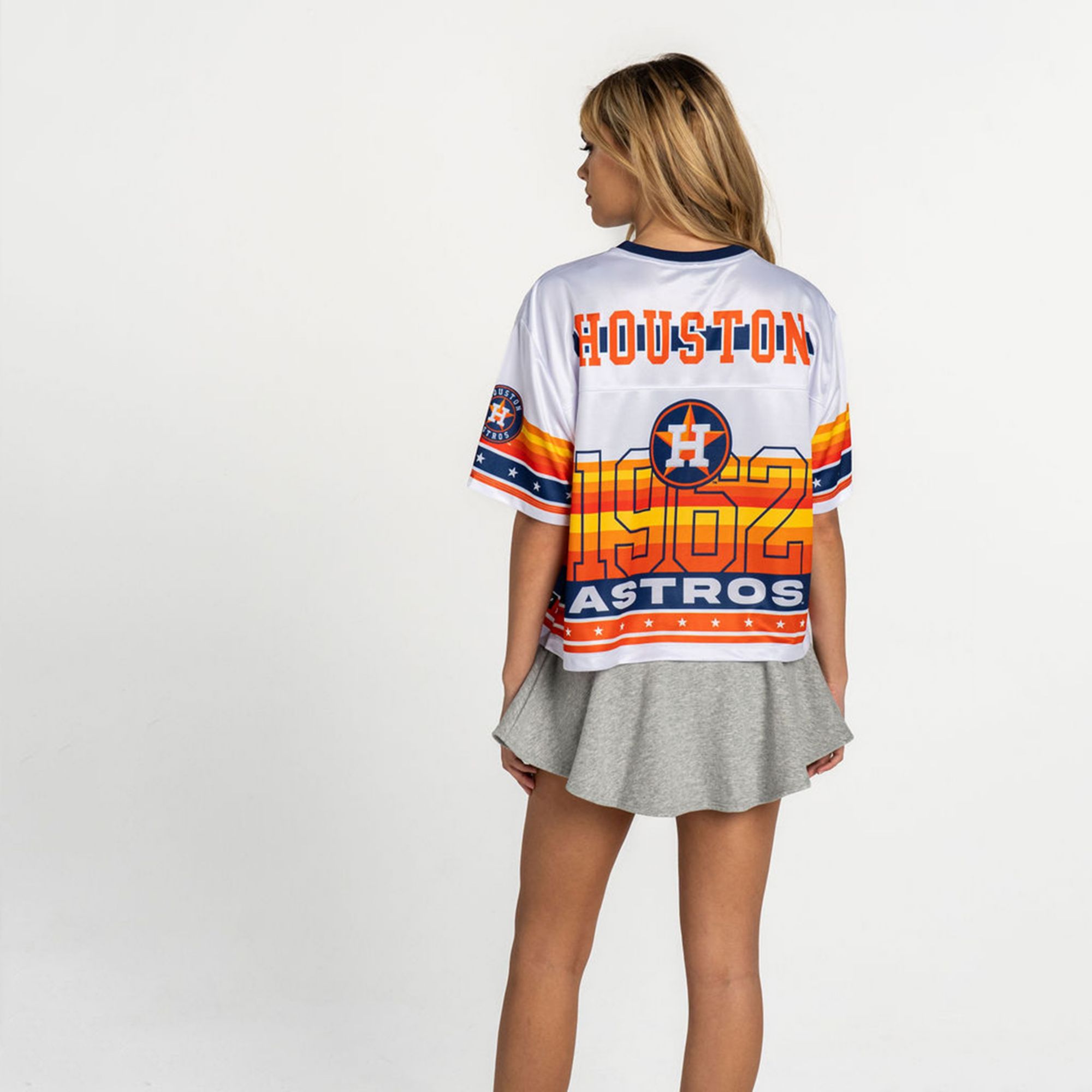 The Wild Collective Women's Houston Astros Orange Mesh Boxy Vintage T-Shirt product image