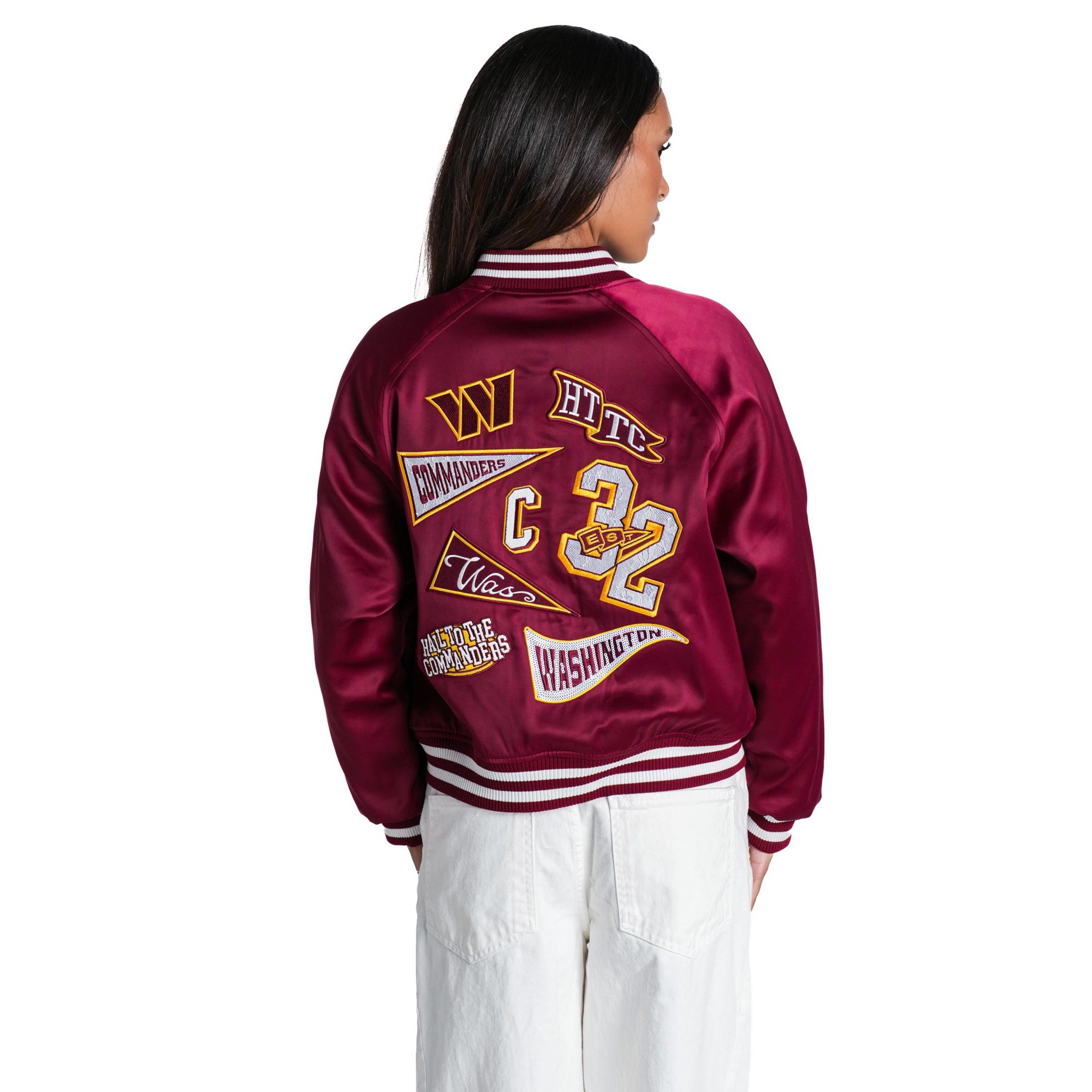 The Wild Collective Women's Washington Commanders Satin Raglan Bomber Jacket product image