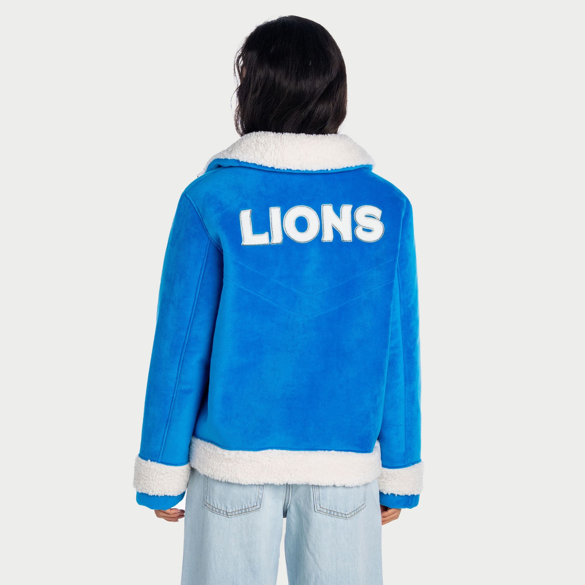 The Wild Collective Women's Detroit Lions Sherpa Full-Zip Bomber Jacket product image