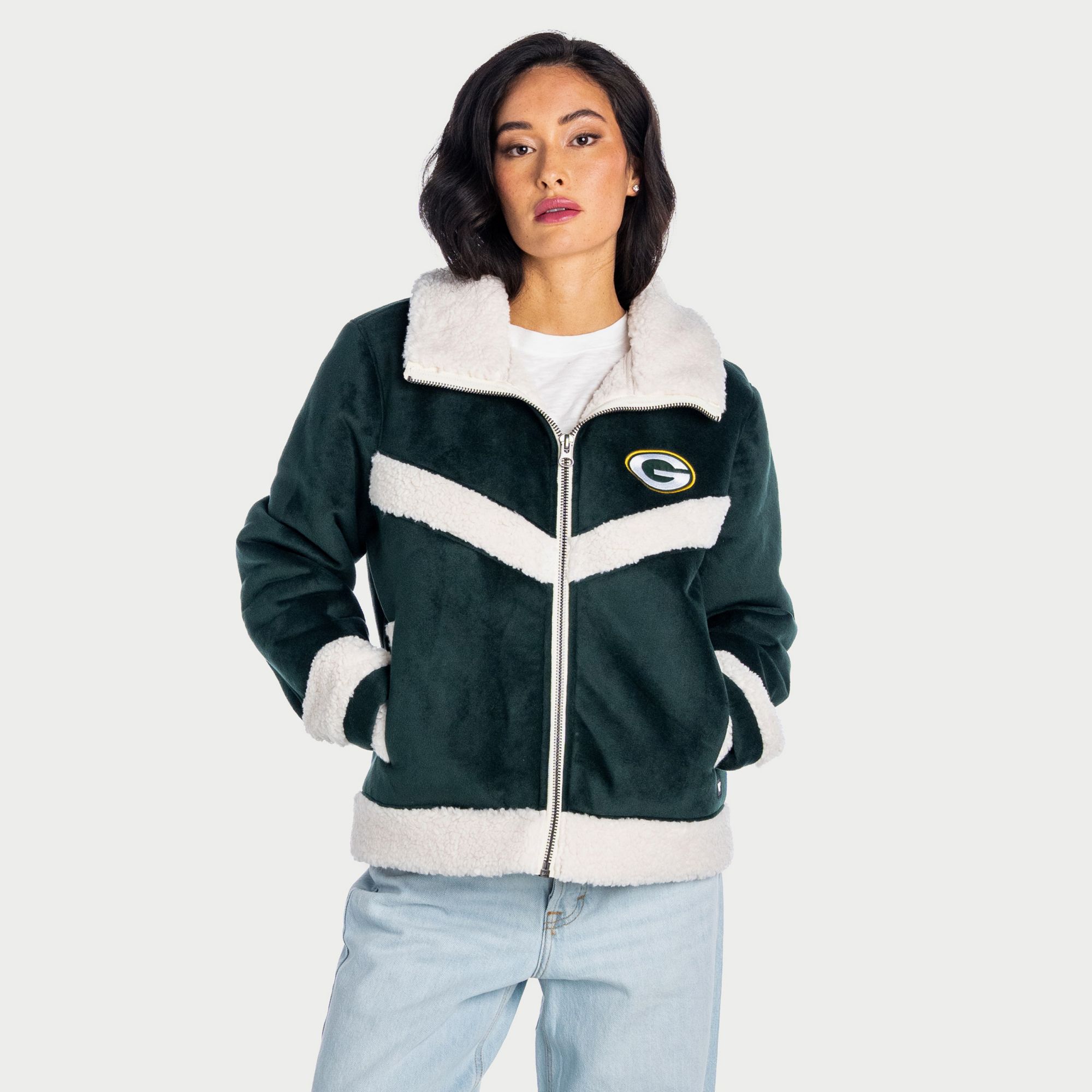 The Wild Collective Women's Green Bay Packers Sherpa Full-Zip
