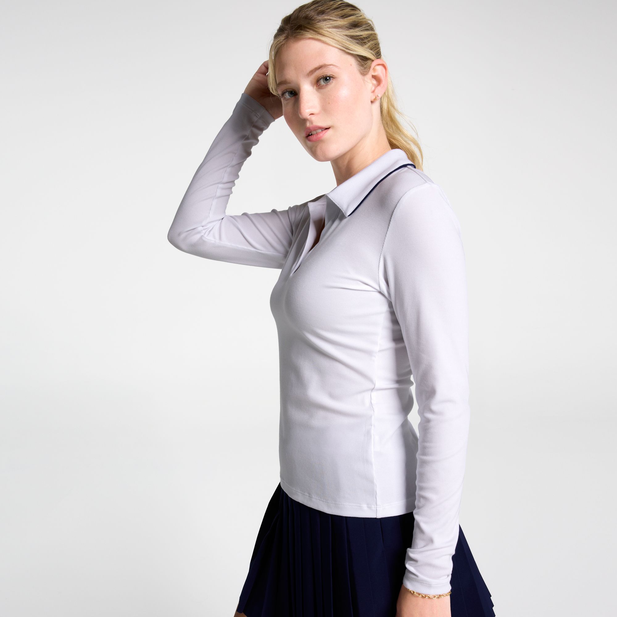 CALIA Women's Rib Long Sleeve Johnny Golf Polo product image