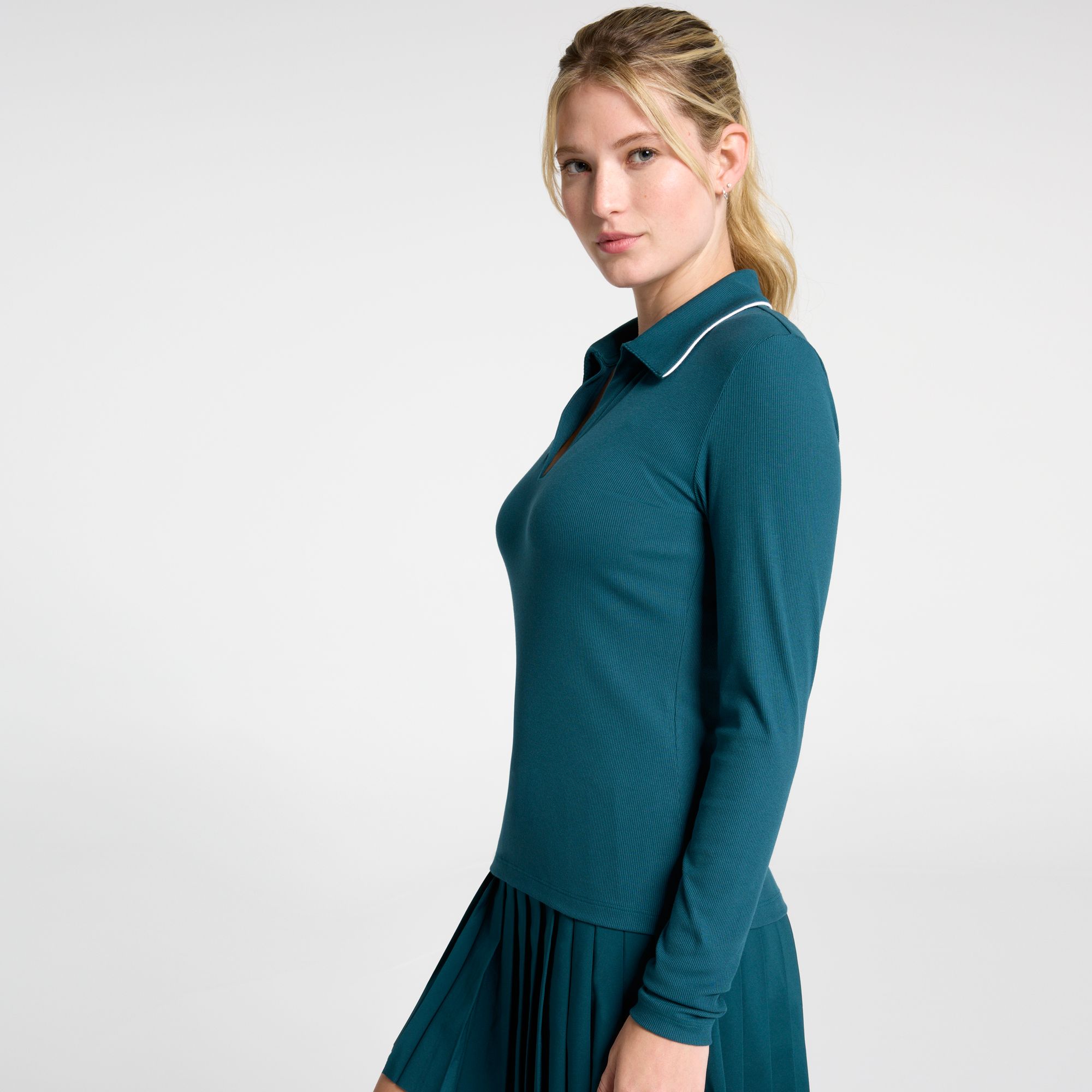 CALIA Women's Rib Long Sleeve Johnny Golf Polo product image