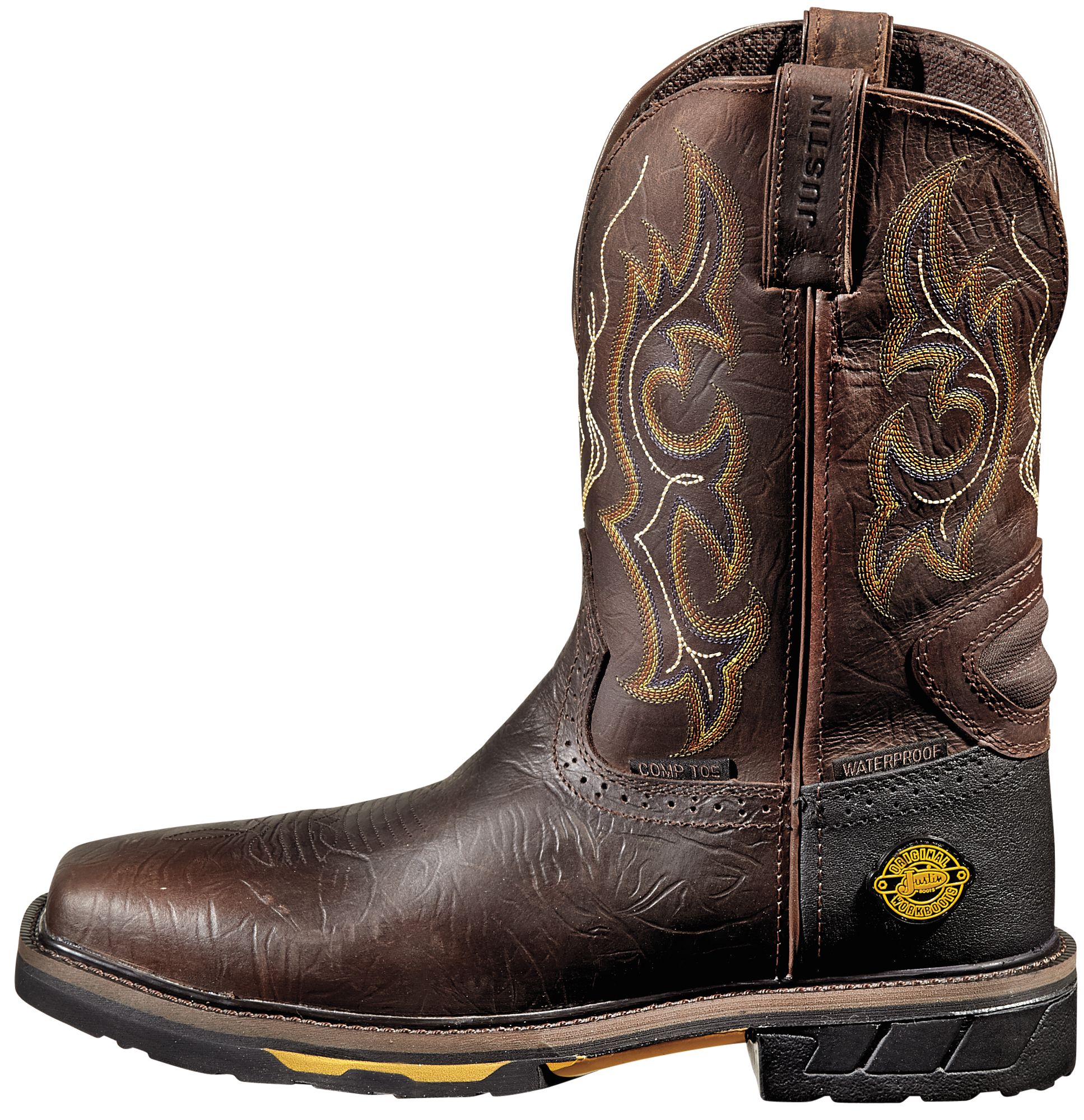 justin men's rustic barnwood waterproof hybred composition toe work boots