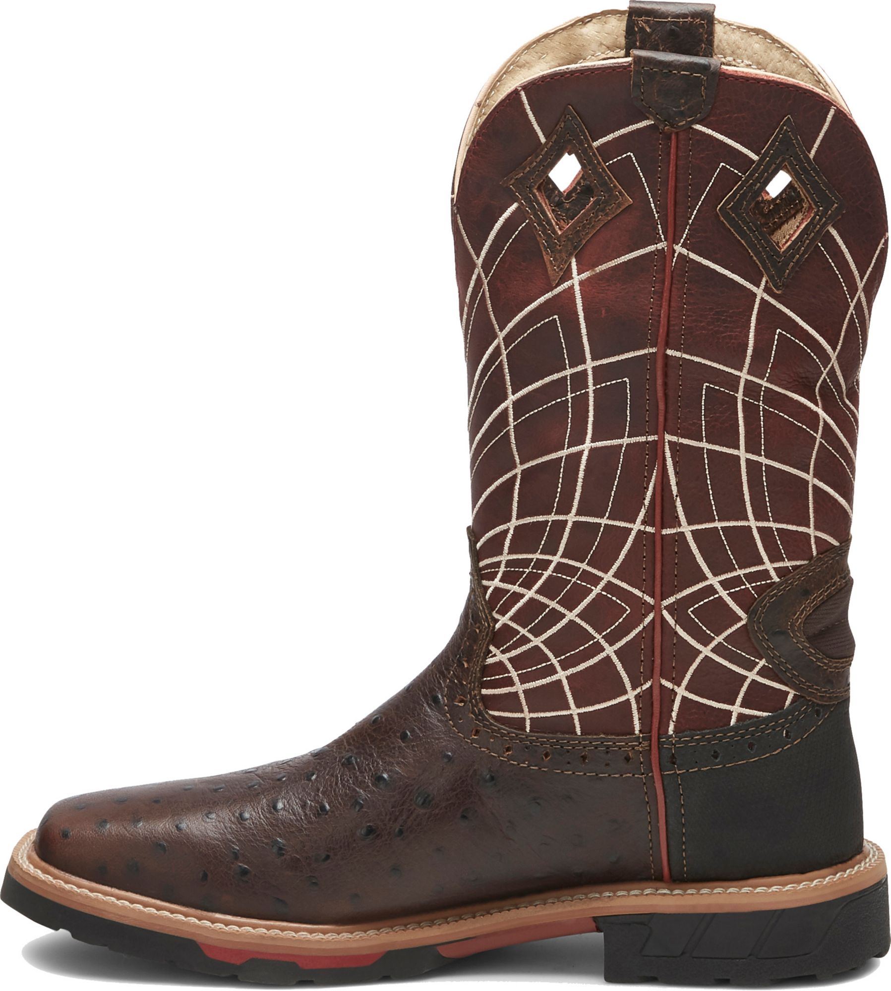 justin men's derrickman ostrich print composite toe work boots