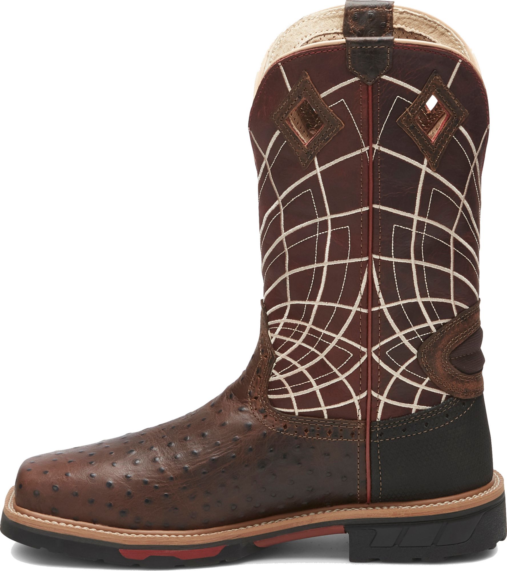 justin men's derrickman ostrich print composite toe work boots