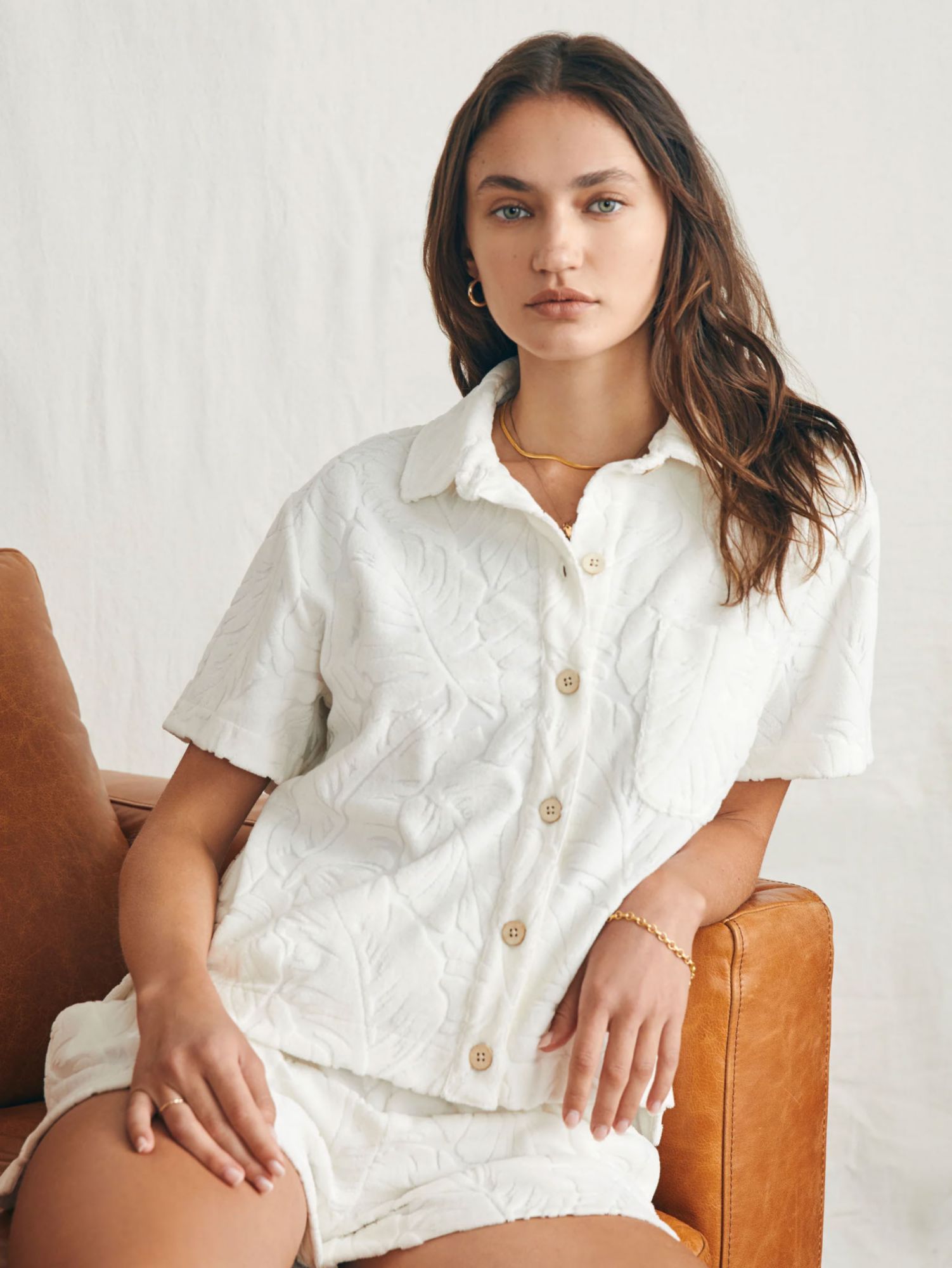Faherty Women's Cabana Towel Terry Short-Sleeve Button Up Shirt product image