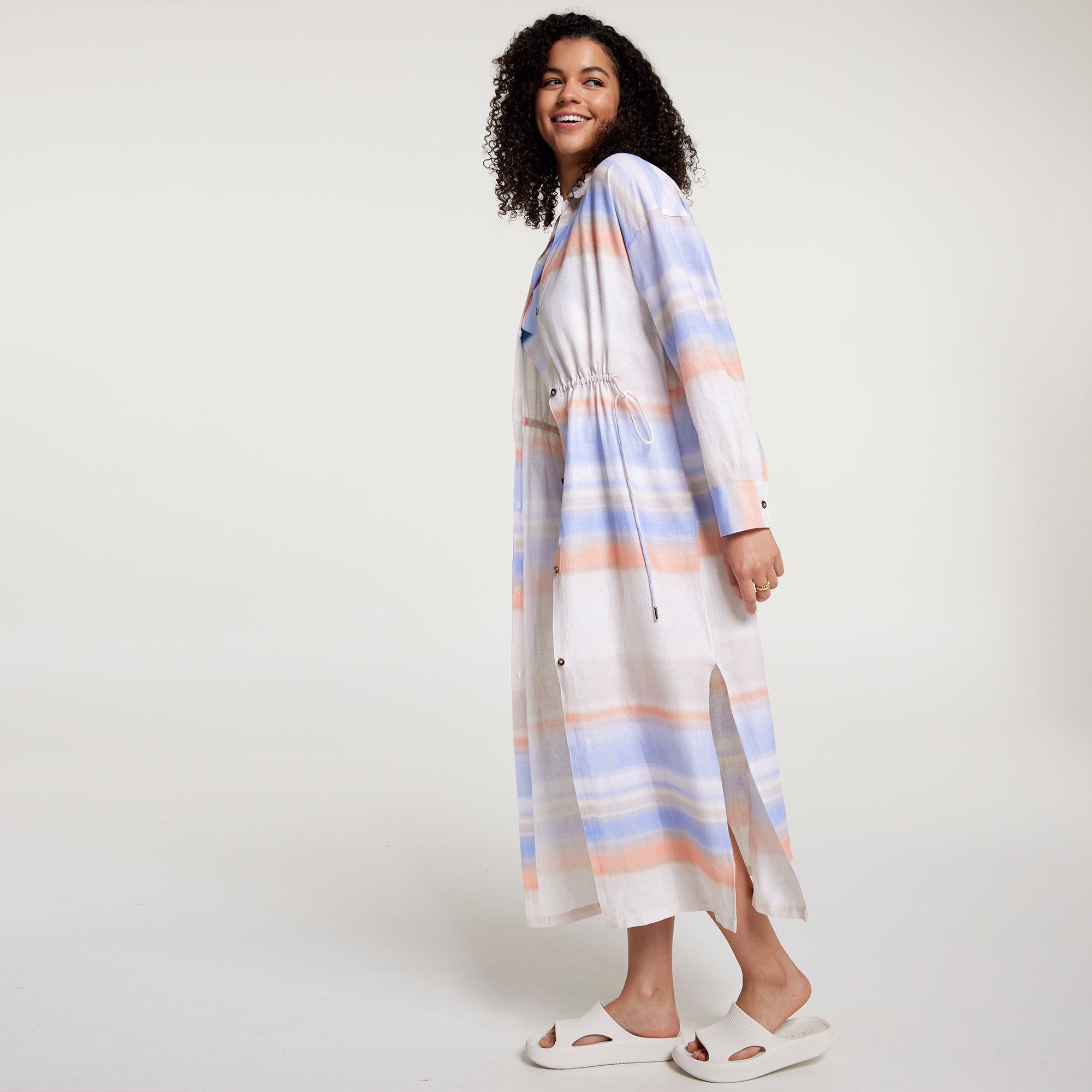 CALIA Women's Cinched Waist Long Sleeve Button Down Swim Dress product image