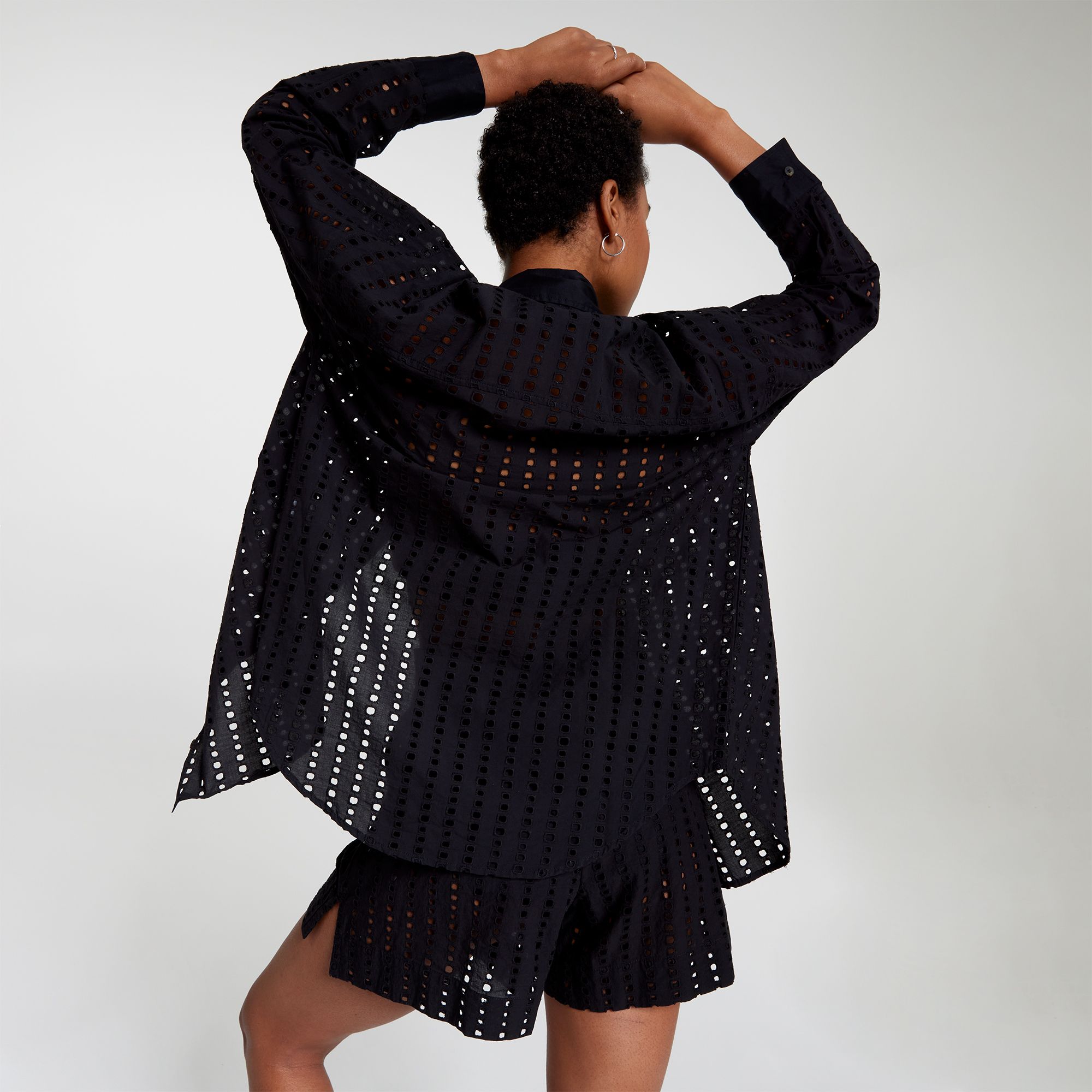 CALIA Women's Oversized Perforated Long Sleeve Button Down Cover Up product image