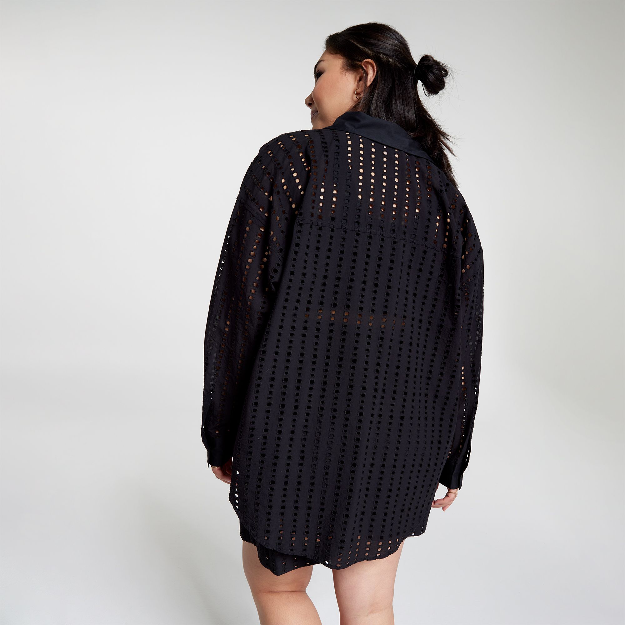 CALIA Women's Oversized Perforated Long Sleeve Button Down Cover Up product image