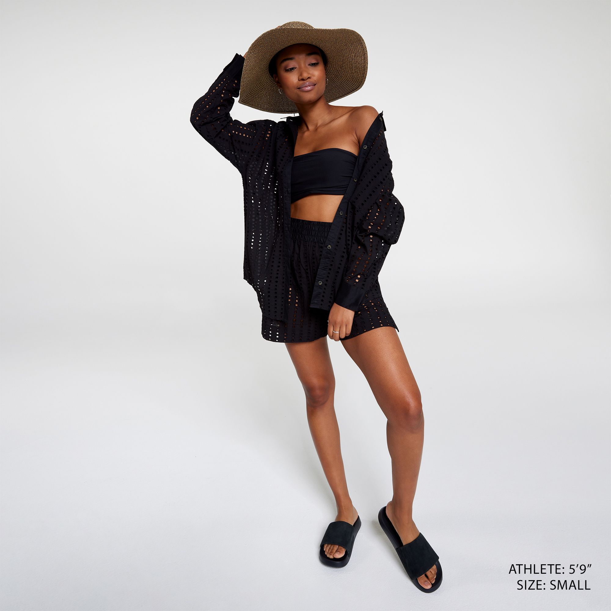 CALIA Women's Oversized Perforated Long Sleeve Button Down Cover Up product image