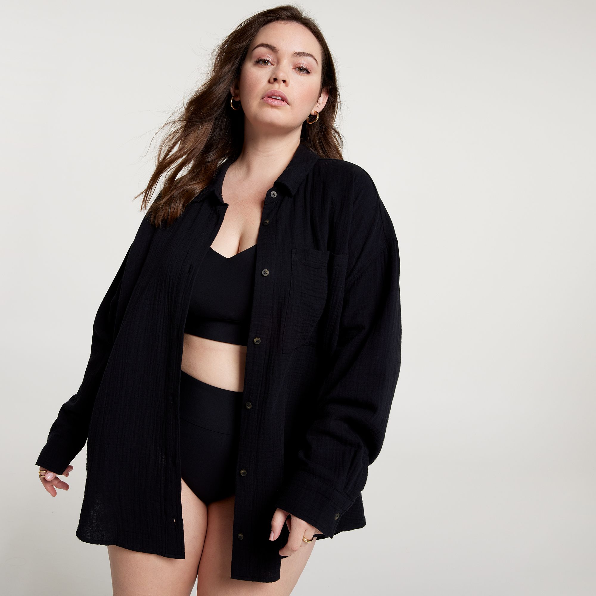 CALIA Women's Oversized Long Sleeve Button Down Cover Up product image