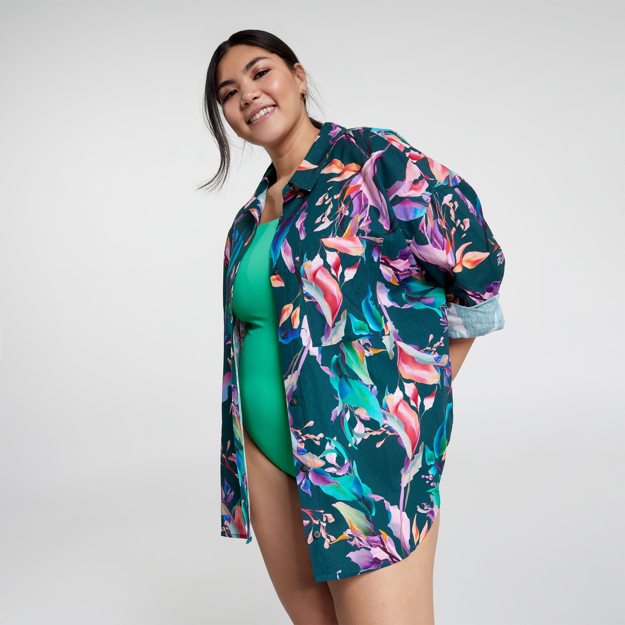 CALIA Women's Oversized Long Sleeve Button Down Cover Up product image