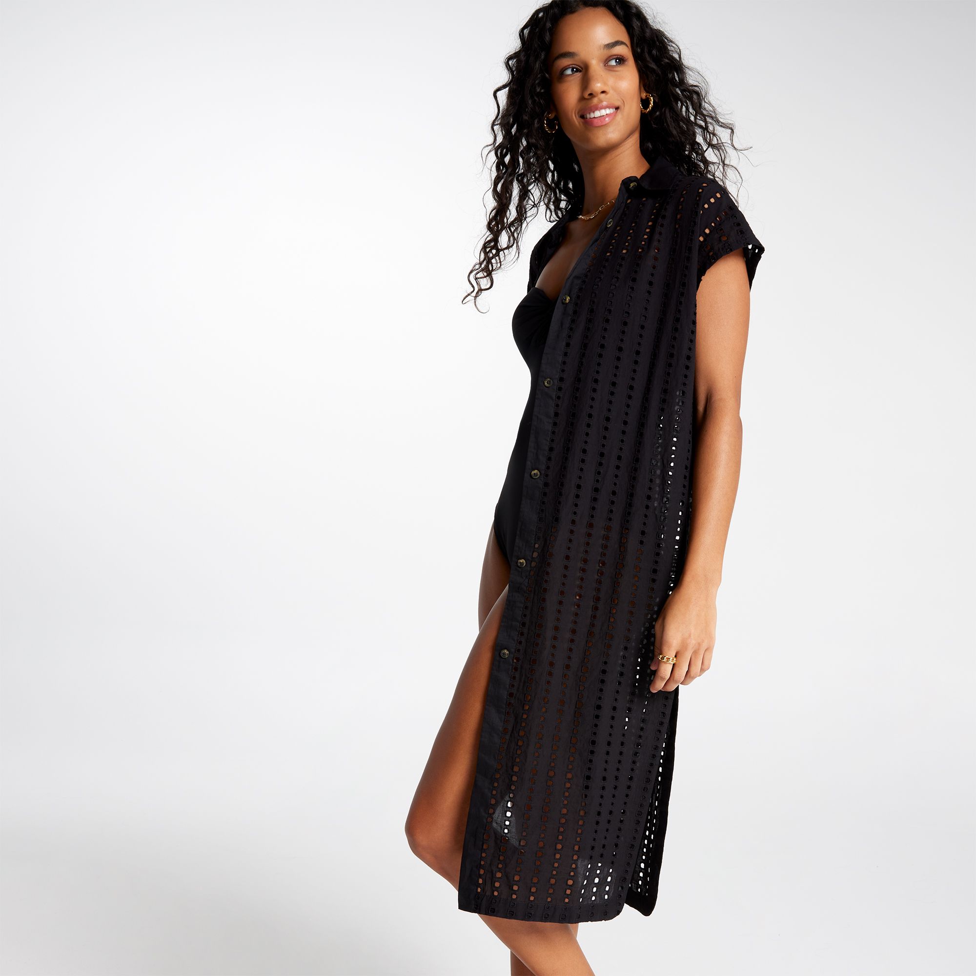 CALIA Women's Extended Sleeve Button Down Swim Cover Up product image