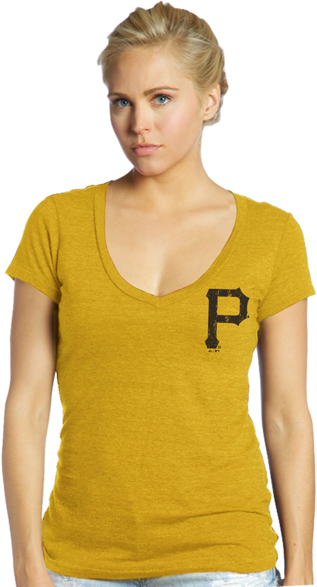 Majestic Threads Women's Pittsburgh Pirates Josh Bell Gold V-Neck T-Shirt product image
