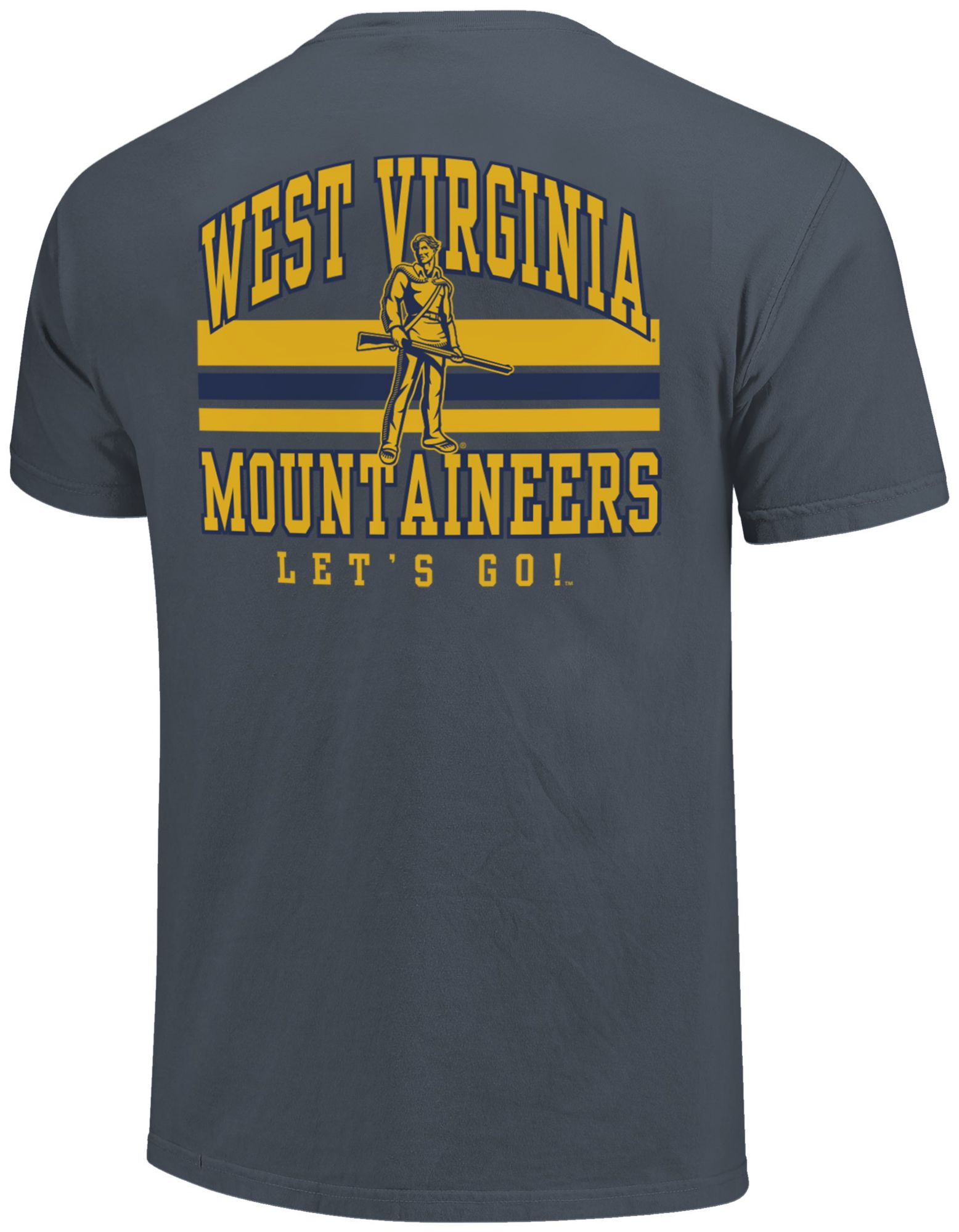 Image One Men's West Virginia Mountaineers Denim Mascot Arched Short Sleeve T-Shirt product image