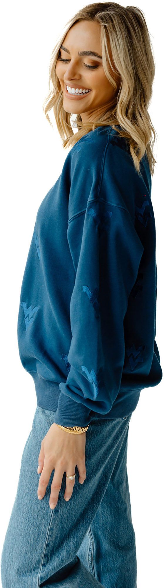 Gameday Social Women's West Virginia Mountaineers Navy Lantern Crew Pullover Sweatshirt product image