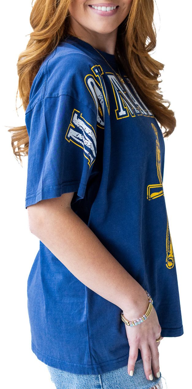 Gameday Social Women's West Virginia Mountaineers Washed Navy The Band Short Sleeve T-Shirt product image