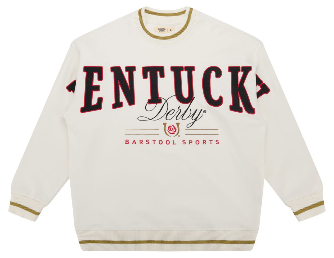 Barstool Sports Men's Kentucky Derby 2026 White Authentic Ribbed Crewneck Sweatshirt product image