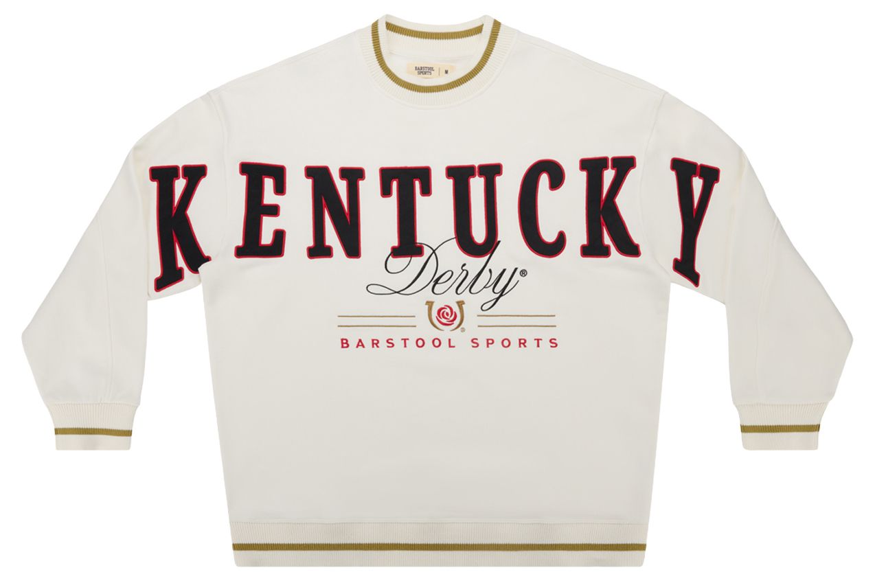 Barstool Sports Men's Kentucky Derby 2026 White Authentic Ribbed Crewneck Sweatshirt product image