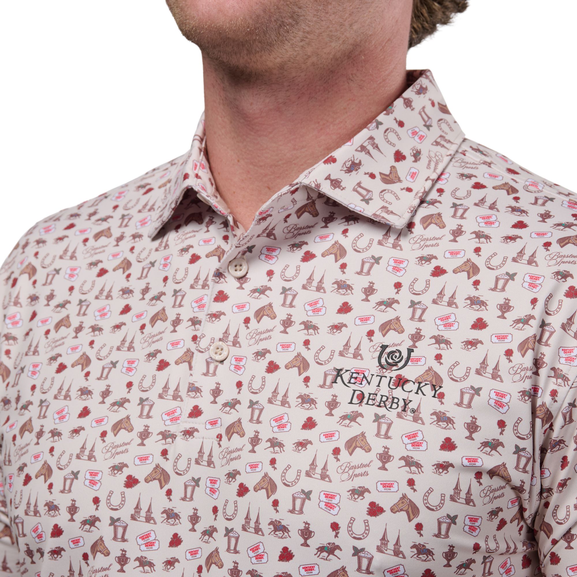 Barstool Sports Men's Kentucky Derby Ivory Rose Printed Polo product image