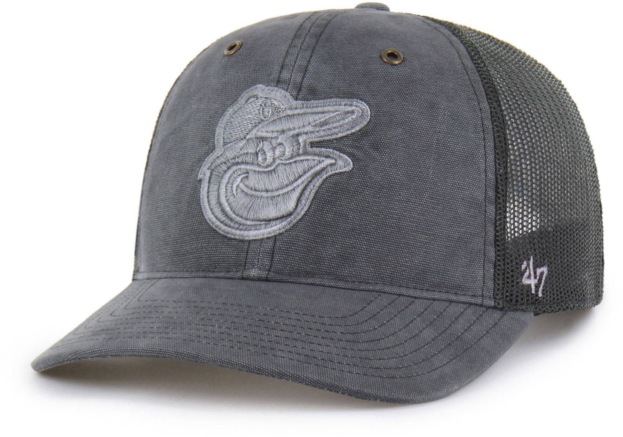 Carhartt x '47 Adult Baltimore Orioles Charcoal Garment Dyed Trucker Adjustable Hat product image