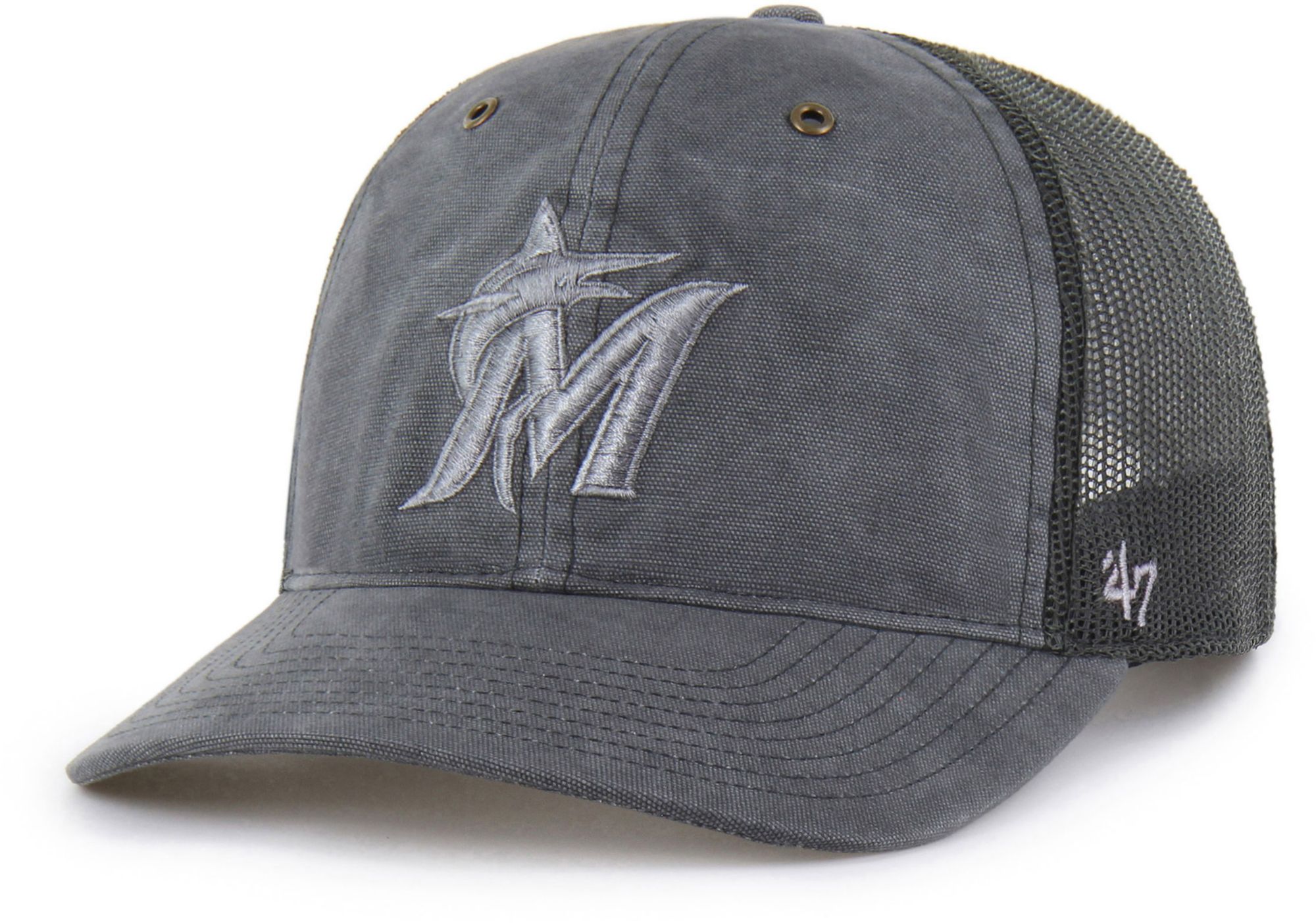 Carhartt x '47 Adult Miami Marlins Charcoal Garment Dyed Trucker Adjustable Hat product image