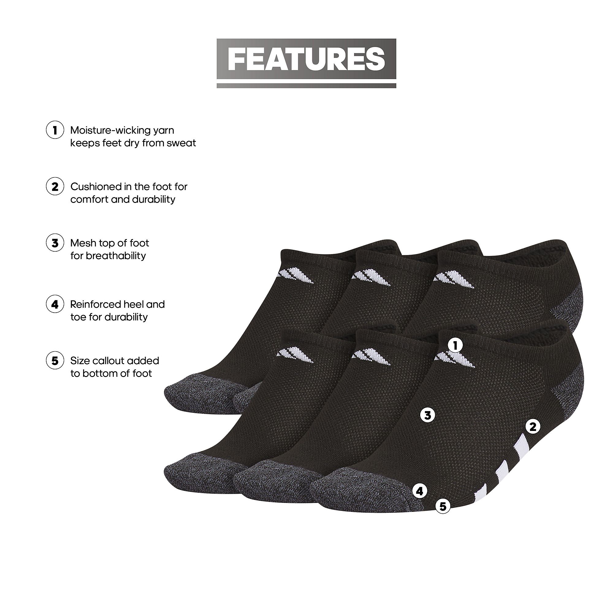 adidas Youth Cushioned 6-Pack No-Show Socks product image