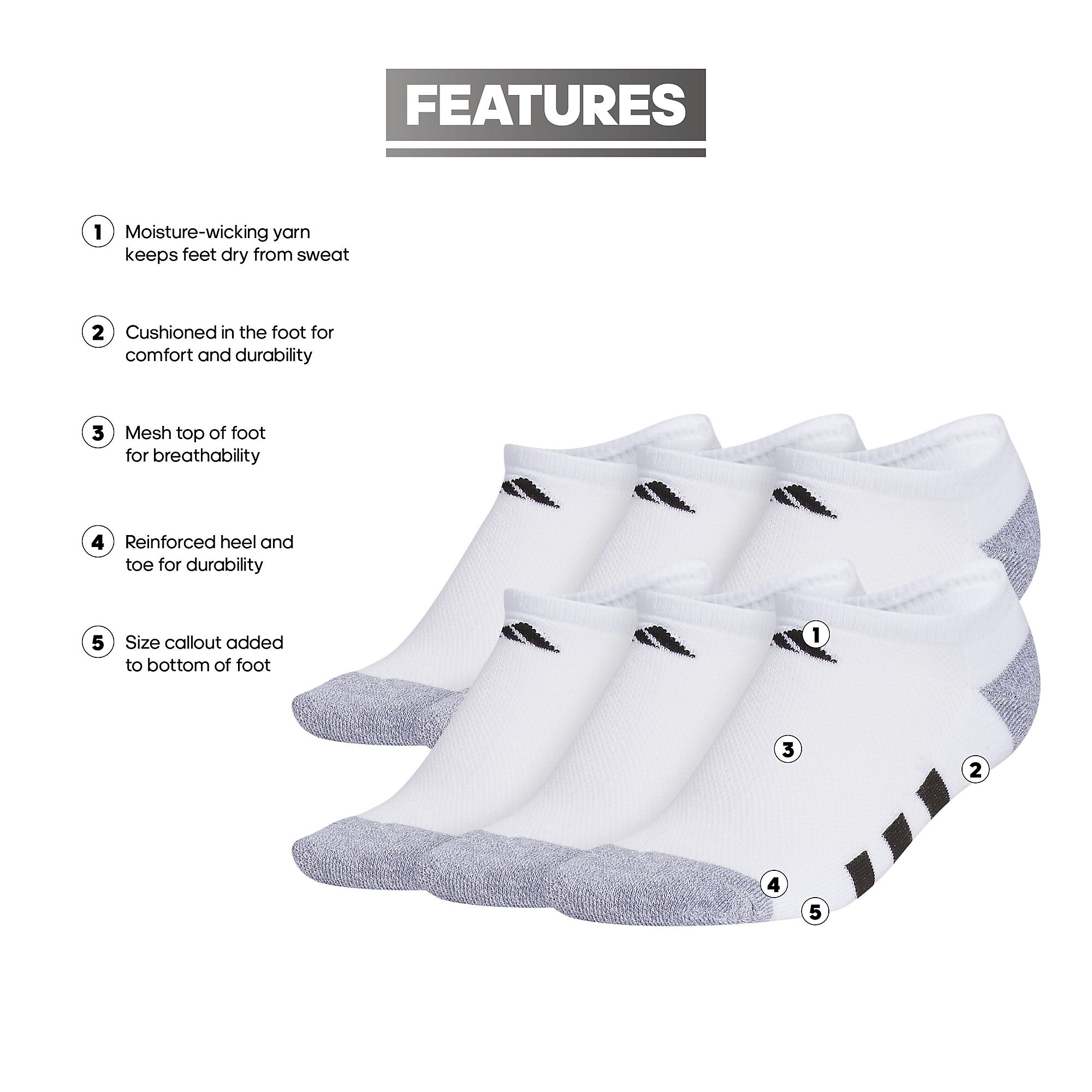 adidas Youth Cushioned 6-Pack No-Show Socks product image