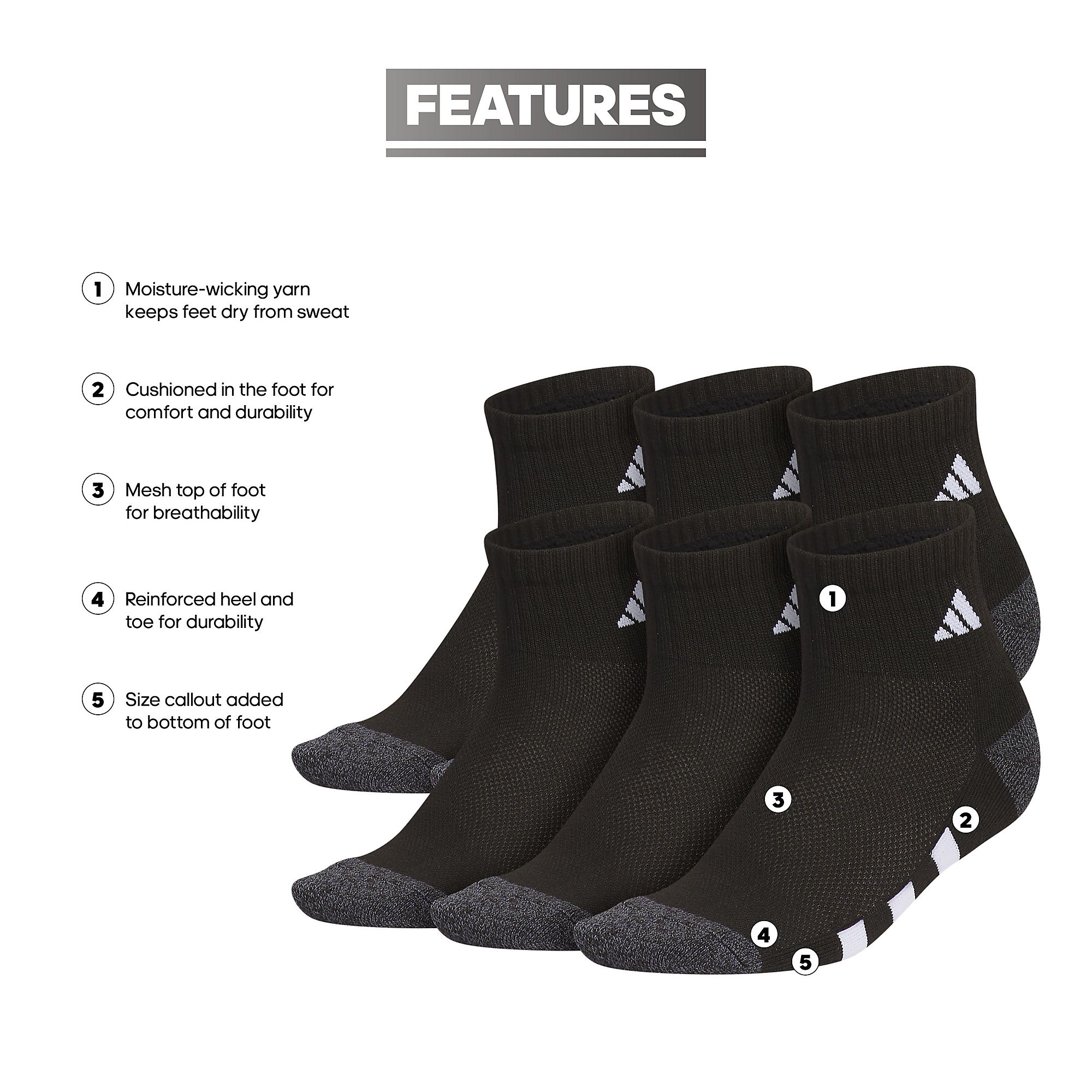 adidas Youth Cushioned 6-Pack Quarter Socks product image