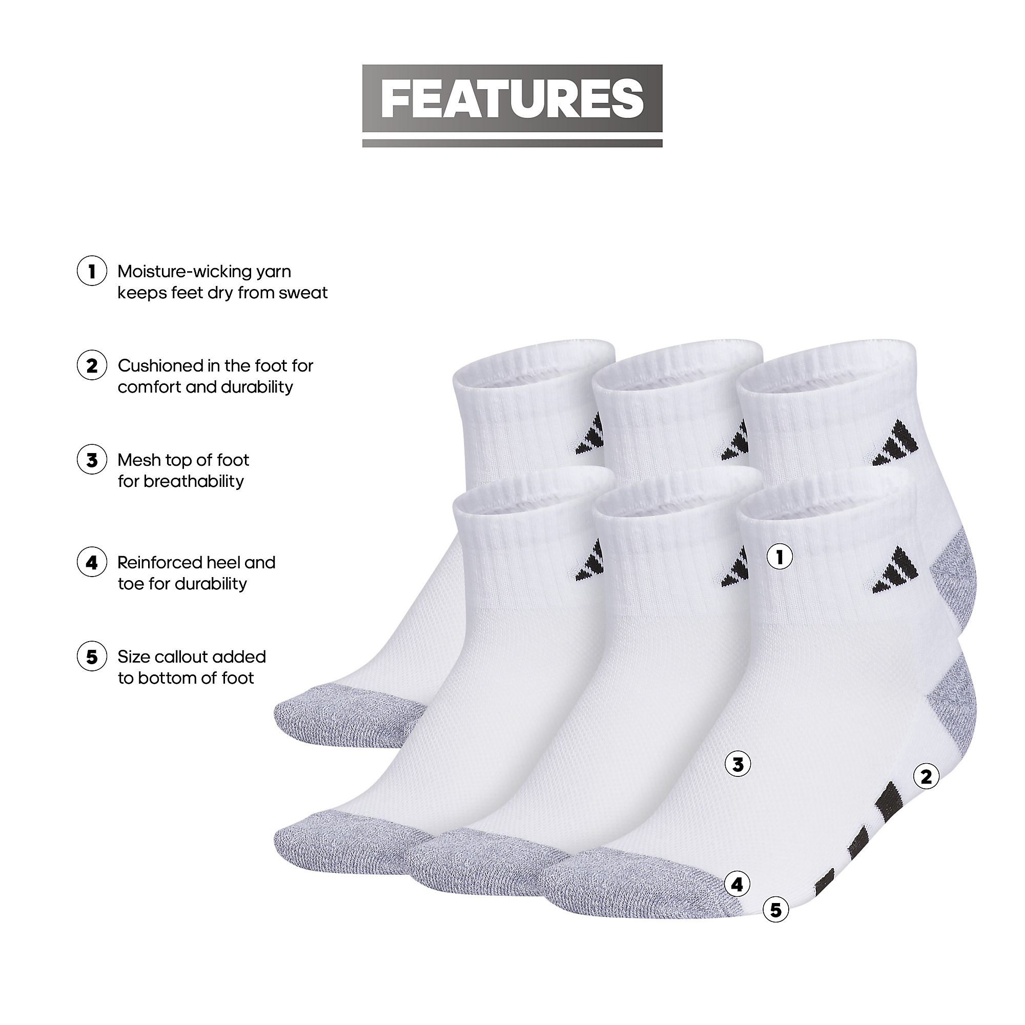 adidas Youth Cushioned 6-Pack Quarter Socks product image