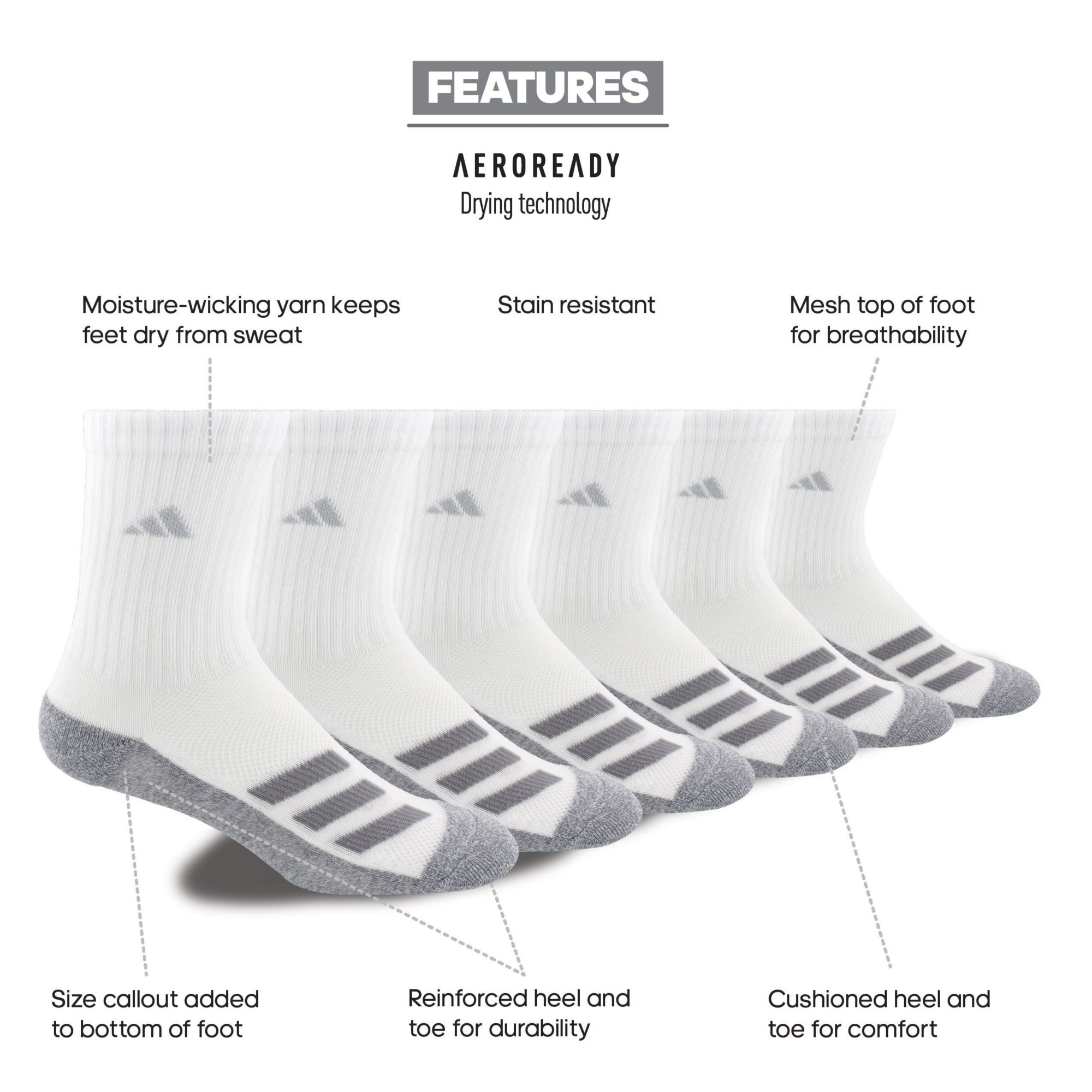 adidas Youth Cushioned Angle Stripe Crew Socks - 6 Pack product image