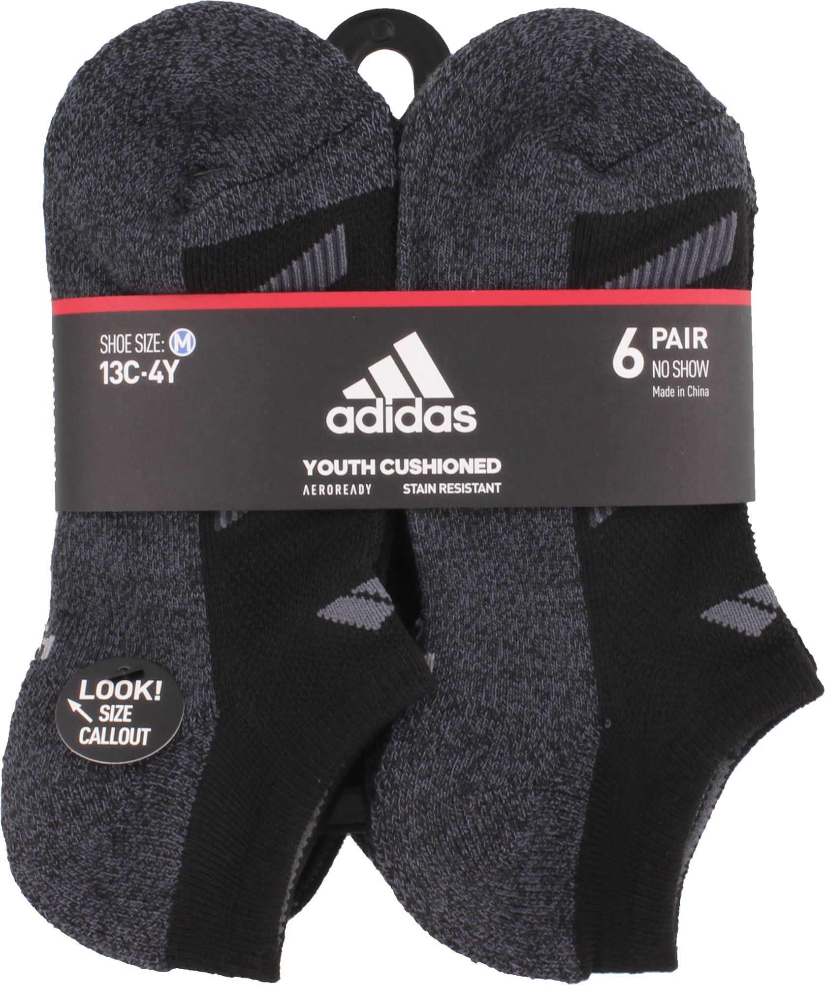 adidas Youth Cushioned Angle Stripe No-Show Socks – 6 Pack