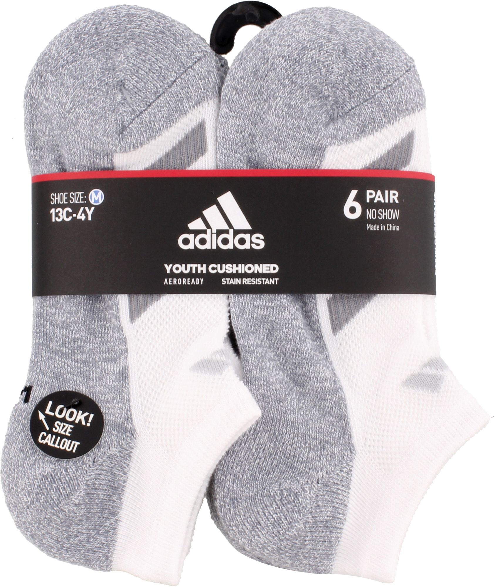 adidas Youth Cushioned Angle Stripe No-Show Socks – 6 Pack product image