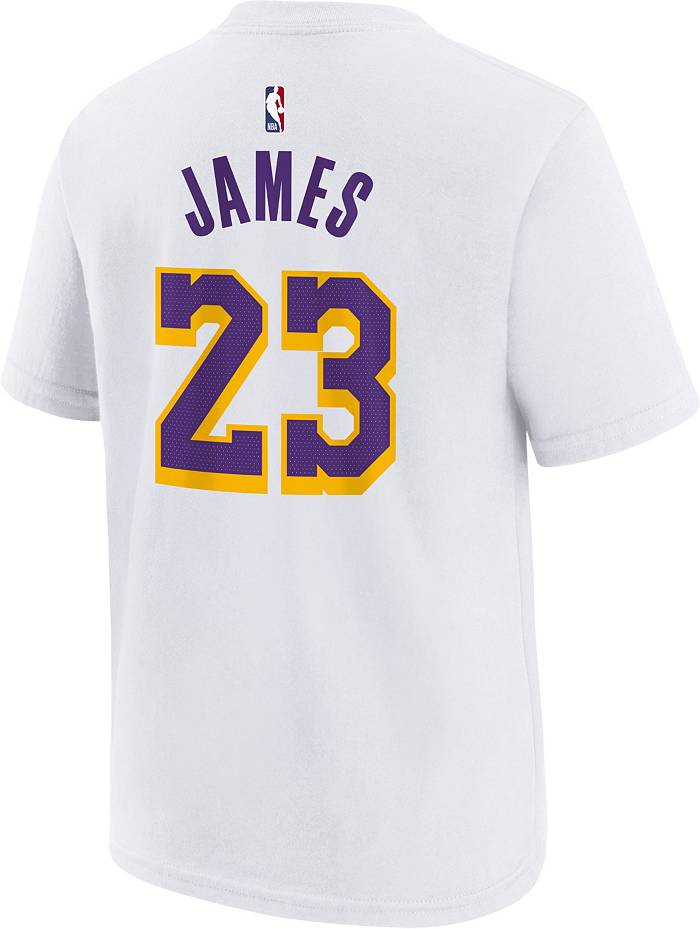Nike Youth Los Angeles Lakers LeBron James #23 White T-Shirt, Boys', Large