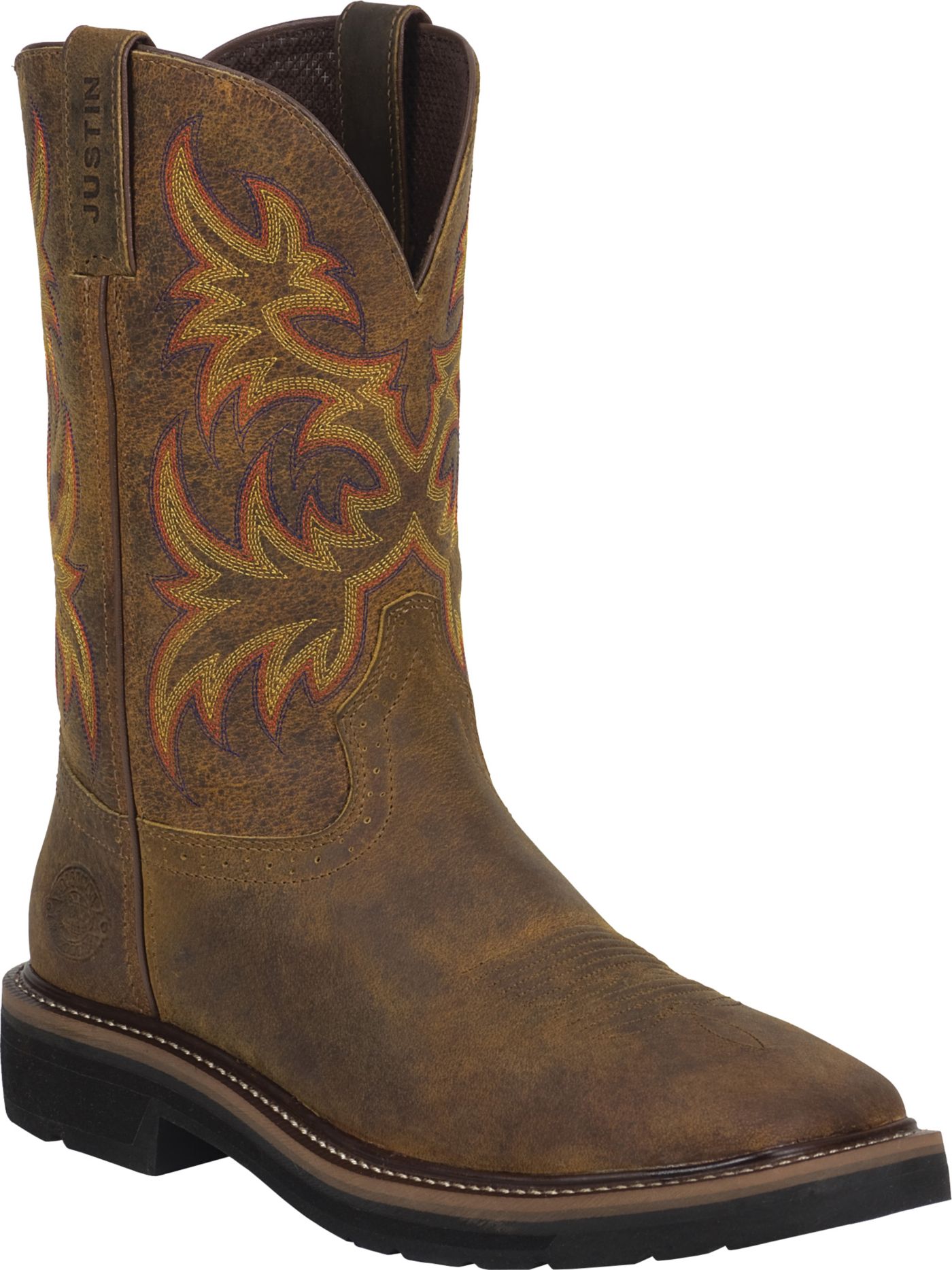 justin men's rugged tan stampede steel toe work boots