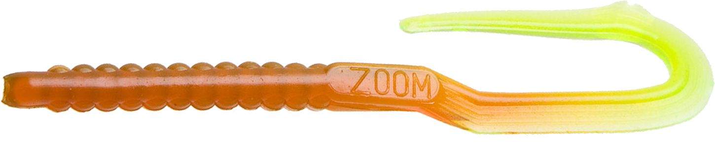 Zoom Super Salt Plus U-Tail Worm Soft Bait, Motoroil/Chartreuse