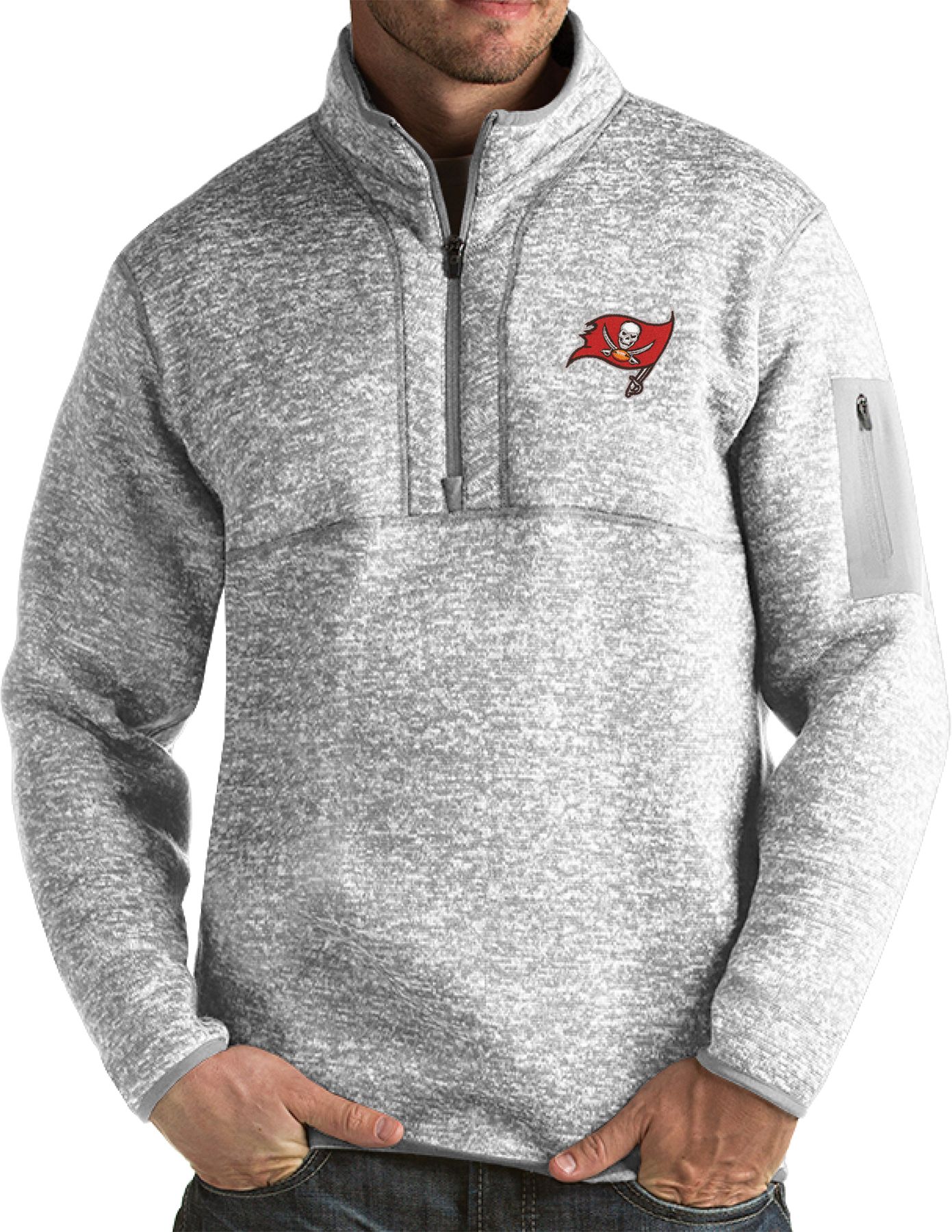 Antigua Men's Tampa Bay Buccaneers Fortune Grey 1/2-Zip Pullover