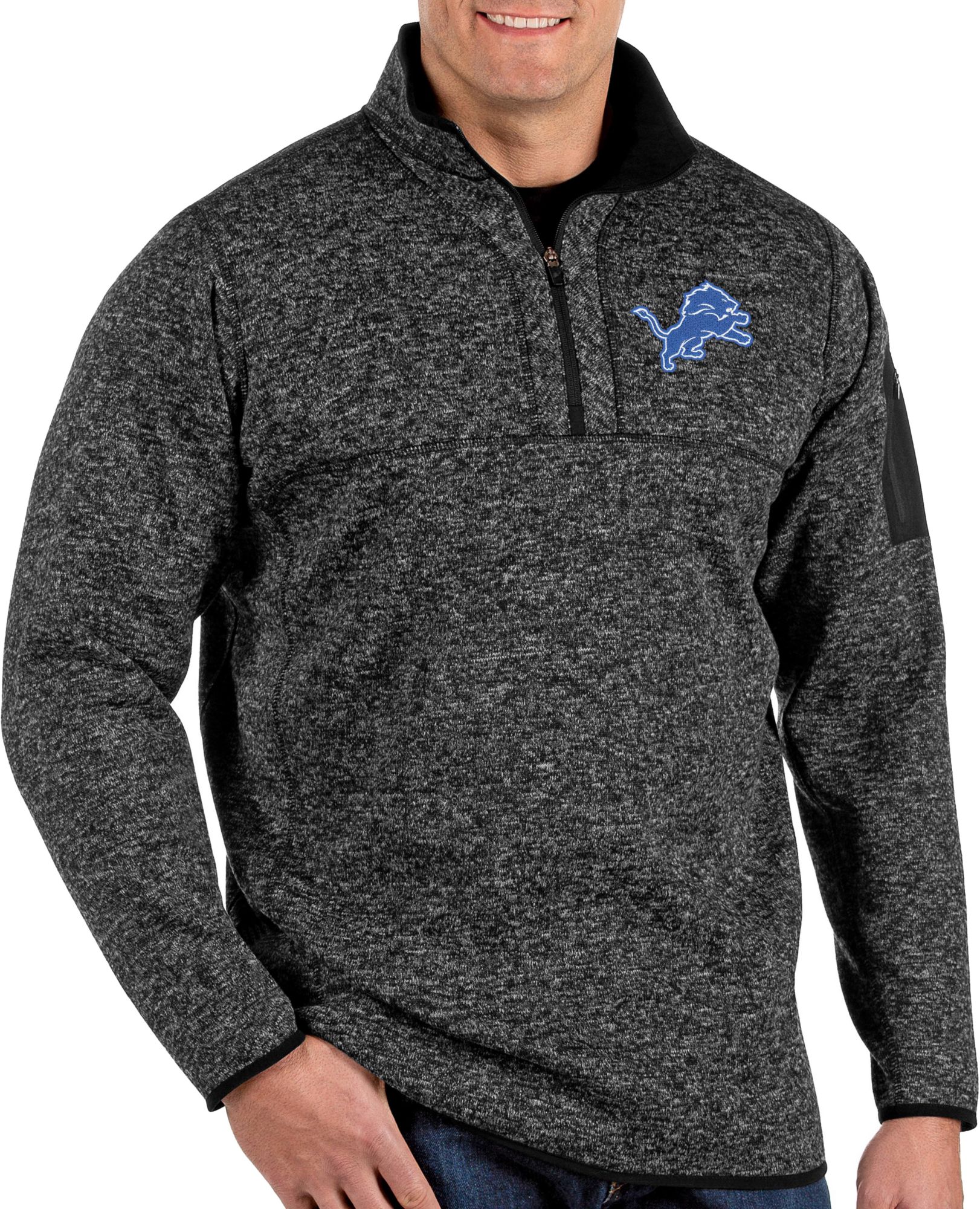 Antigua Men's Detroit Lions Fortune Black 1/4-Zip Pullover